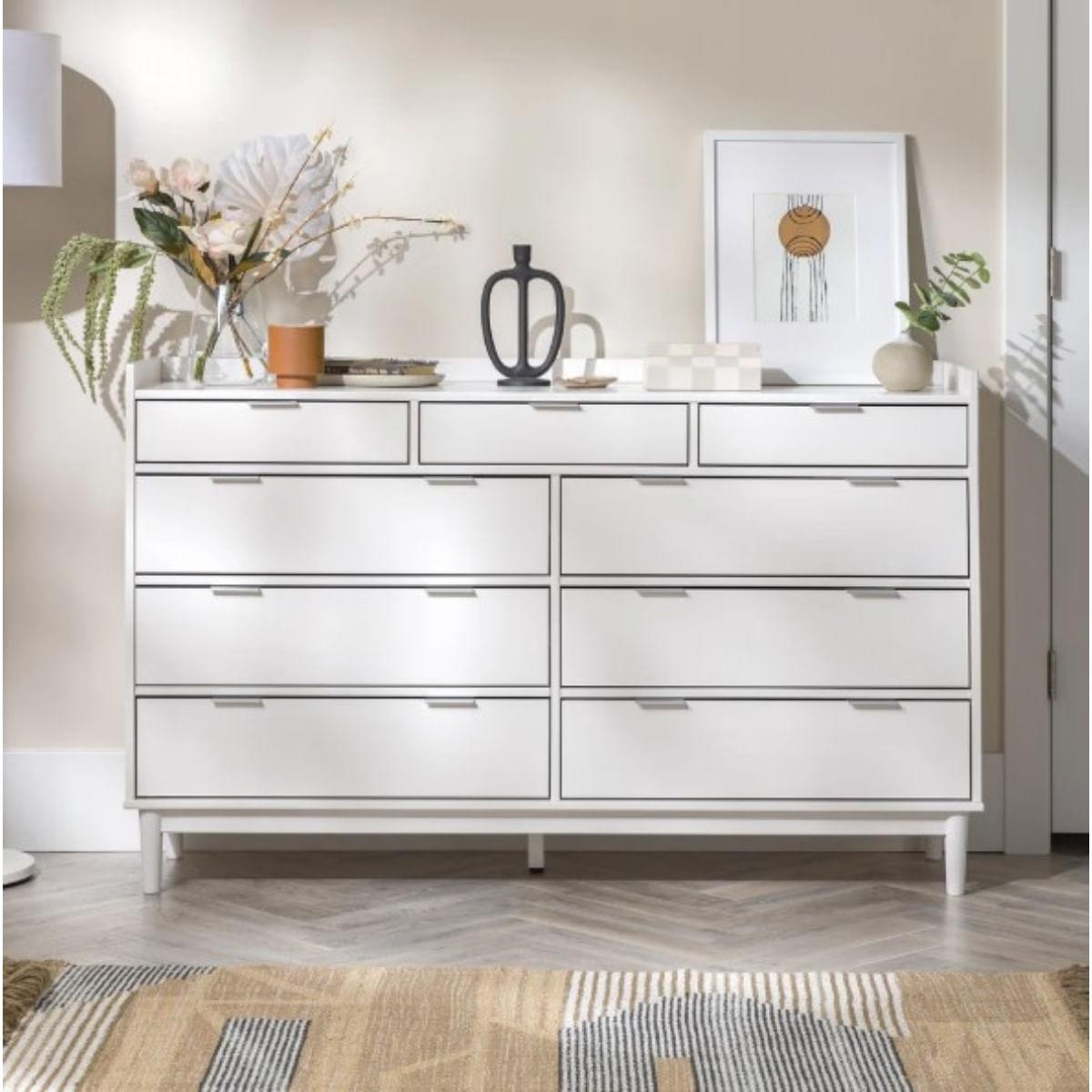 Cômoda 9 Gavetas Laca Branco em Madeira 150x43x92 cm Marin