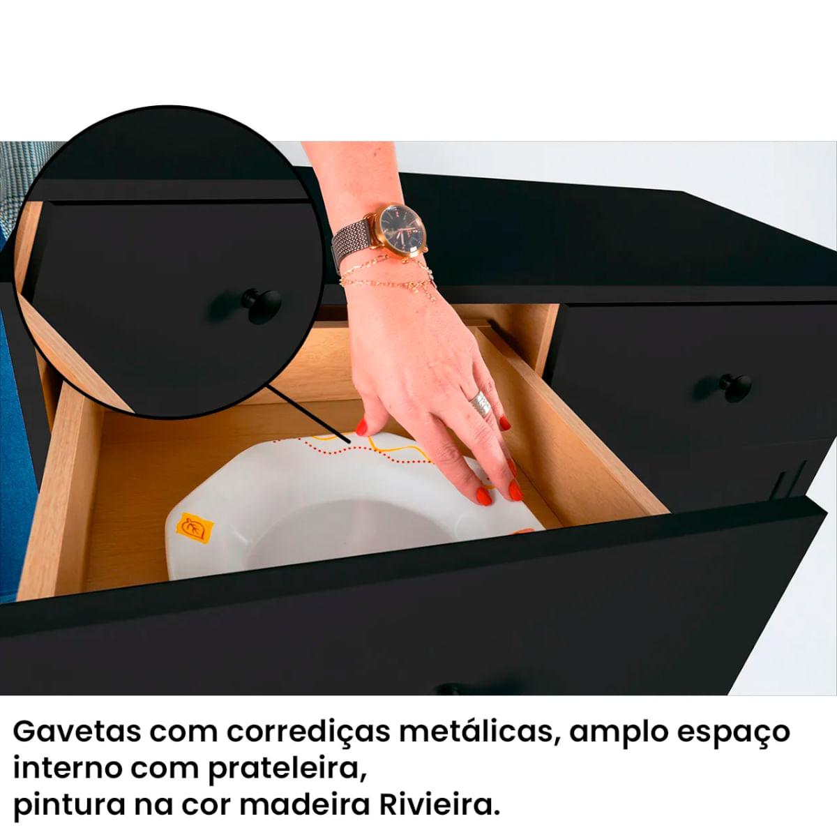 Aparador Buffet Ditália 2 Gavetas 2 Portas Preto R-629