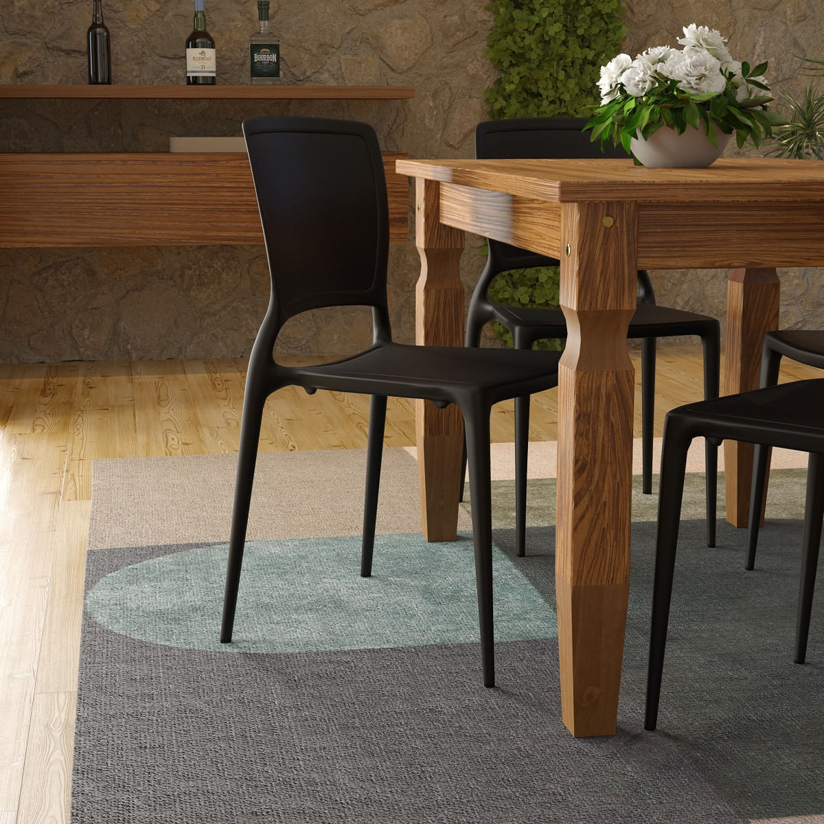 Conjunto Mesa Madeira Maciça Marin Brasil 4 Cadeiras Sofia Fechada Preta Tramontina