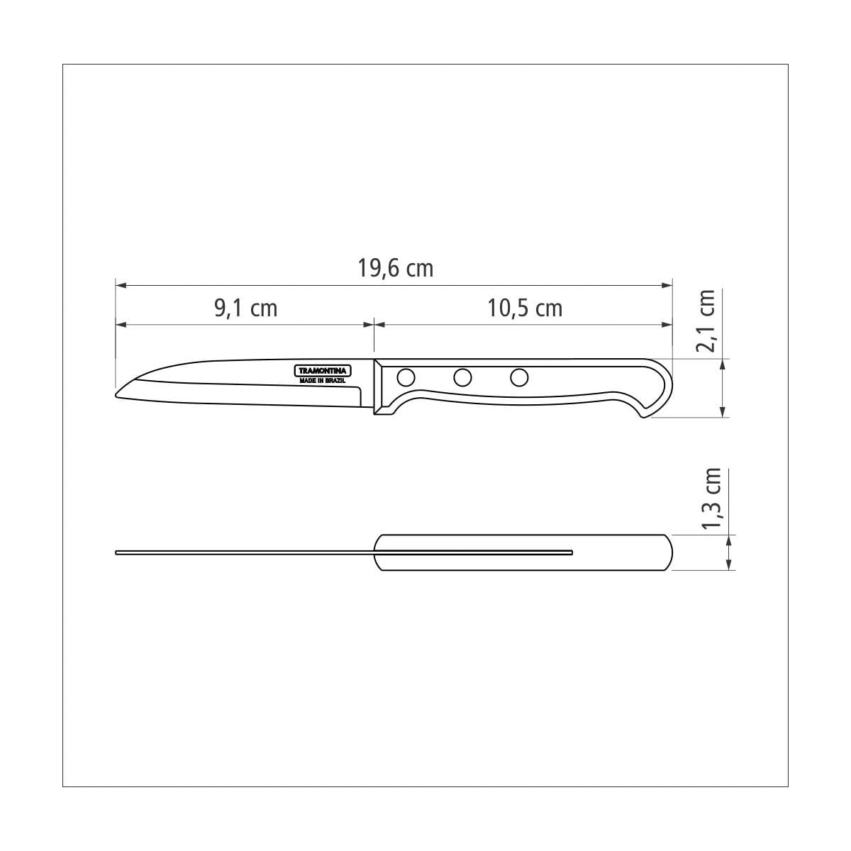 Faca para Legumes e Frutas Tramontina Polywood com Lâmina em Aço Inox e Cabo de Madeira Castanho 3"