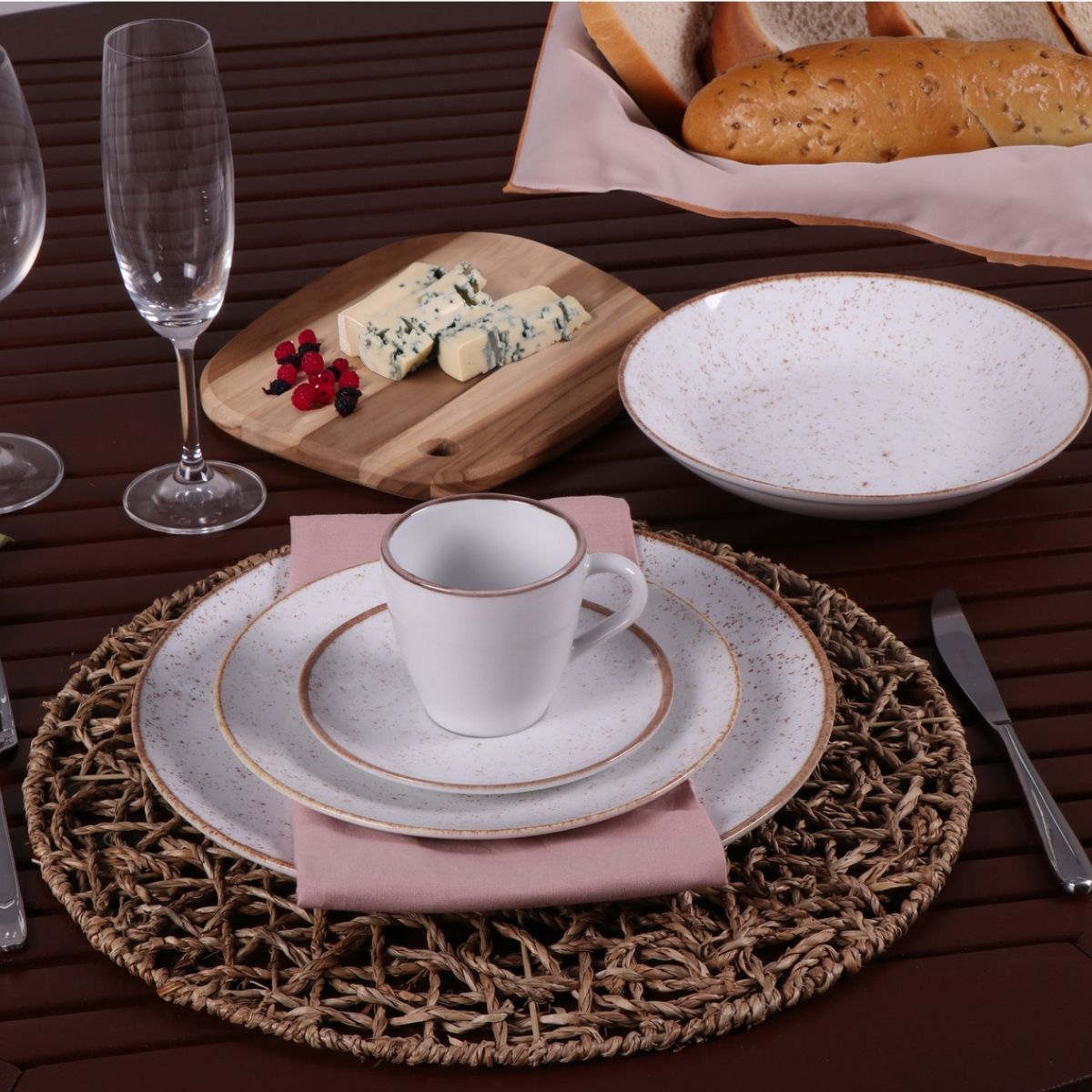 Aparelho de Jantar Tramontina Rústico Marrom Porcelana 20 Peças