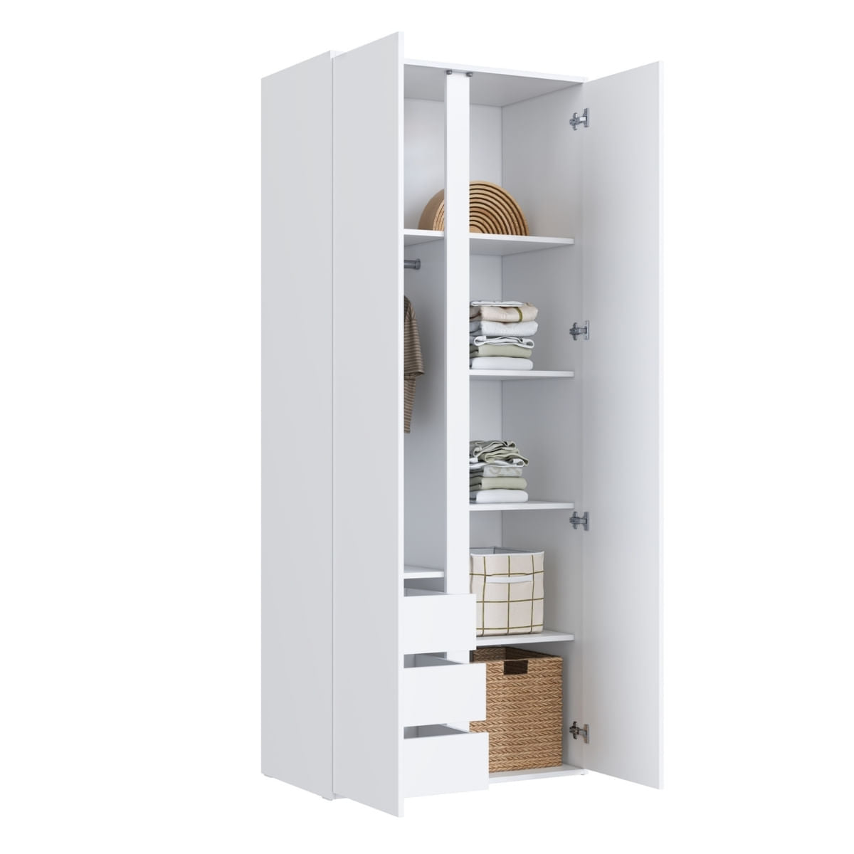 Guarda Roupas Infantil 2 Portas 80x45x195 cm Branco Completa Móveis