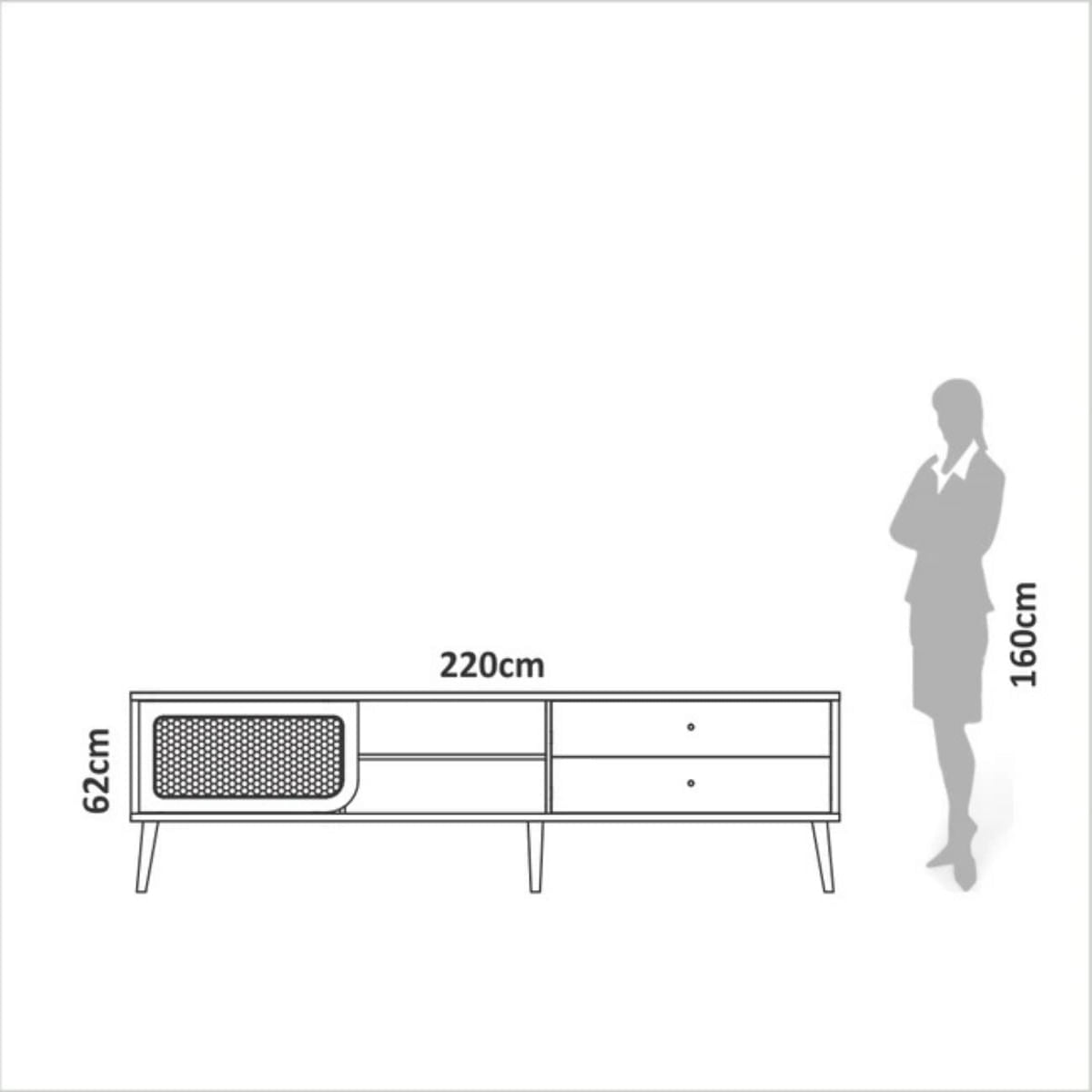 Rack para TV 220cm Até 60 Polegadas 2 Gavetas 1 Porta Curve Carvalho Rosé Dalla Costa