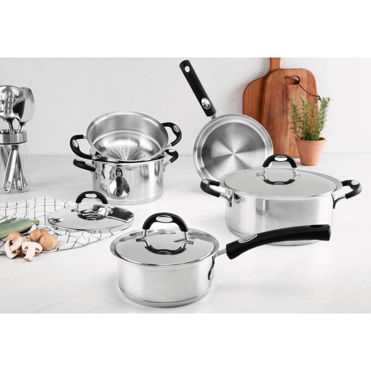 Jogo de Panelas Tramontina Duo Silicone 5 Peças Aço Inox Fundo Triplo