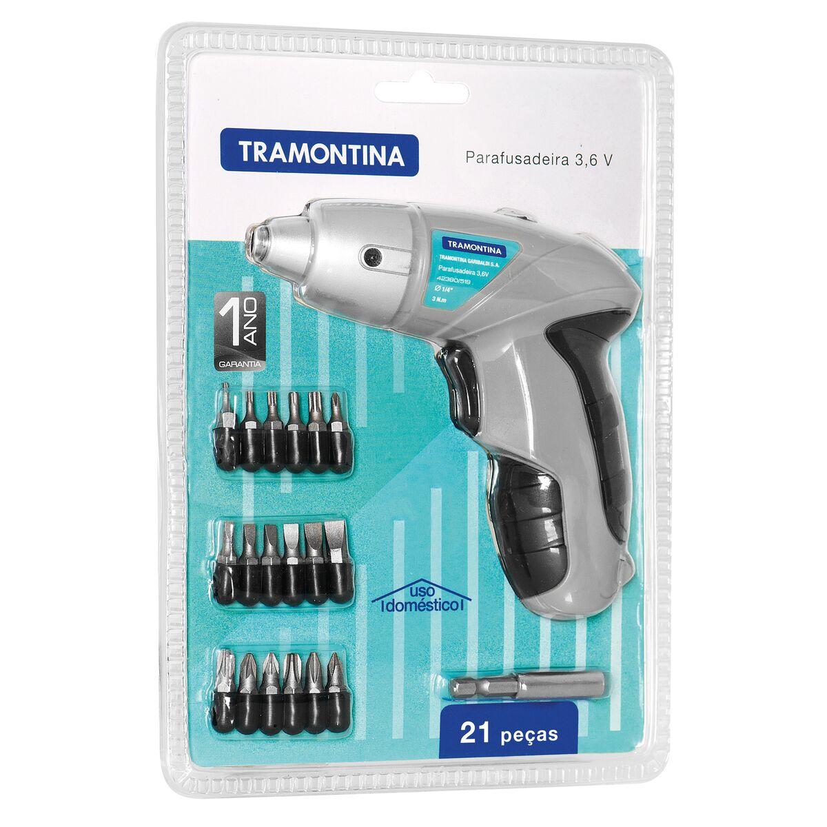 Parafusadeira Tramontina 21 Peças para Uso Doméstico a Bateria Ni-Cd 3,6 V