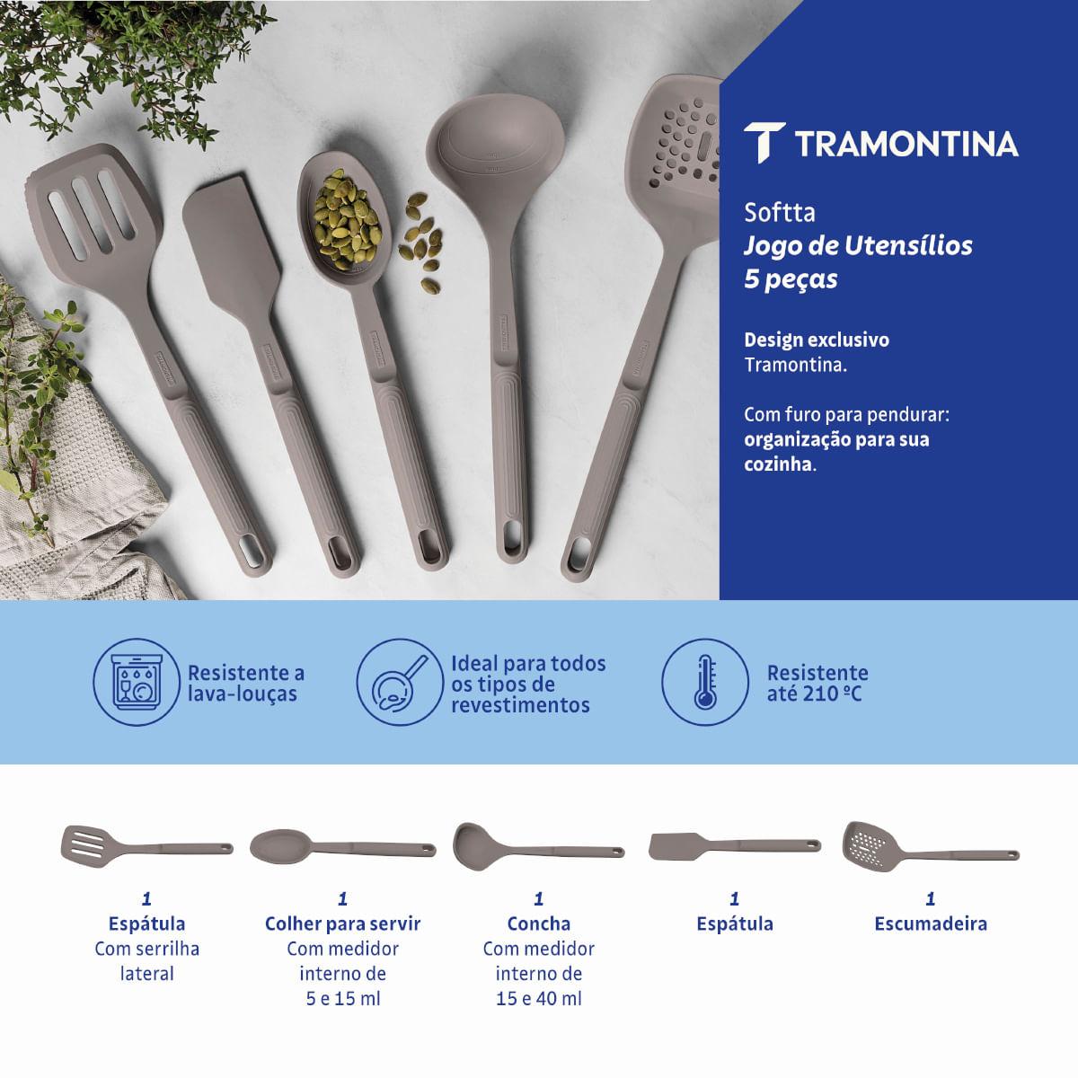 Jogo de Utensílios Tramontina Softta em Silicone Cinza 5 Peças