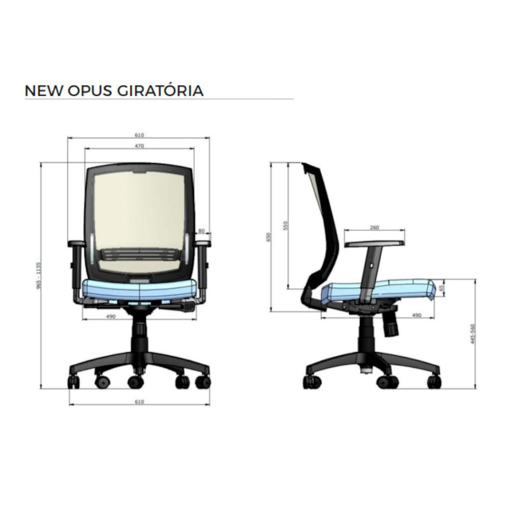 Cadeira de Escritório Giratória New Opus Roal Preta Encosto em Tela Base Nylon Syncron