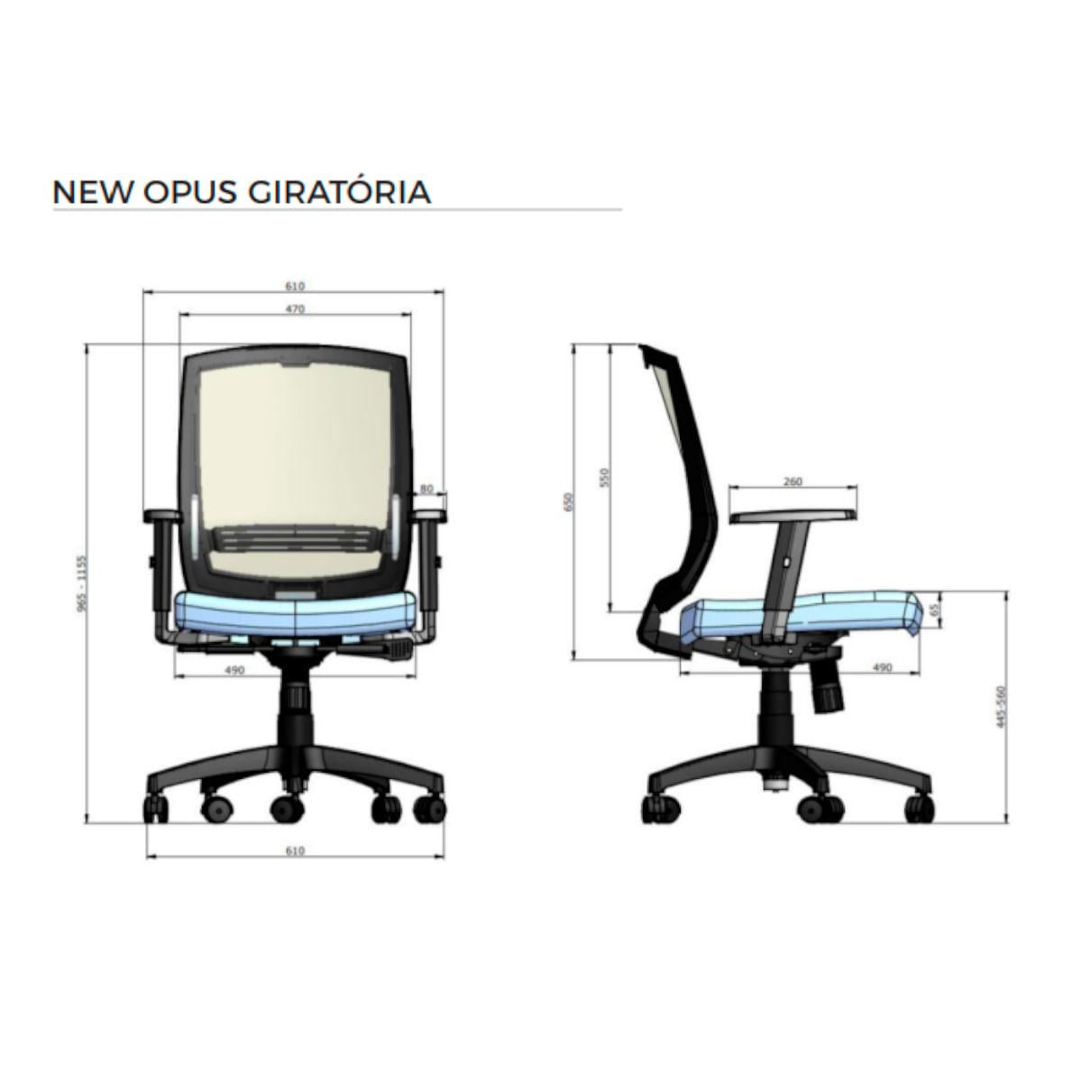 Cadeira de Escritório Giratória New Opus Roal Preta Encosto em Tela Base Nylon Syncron