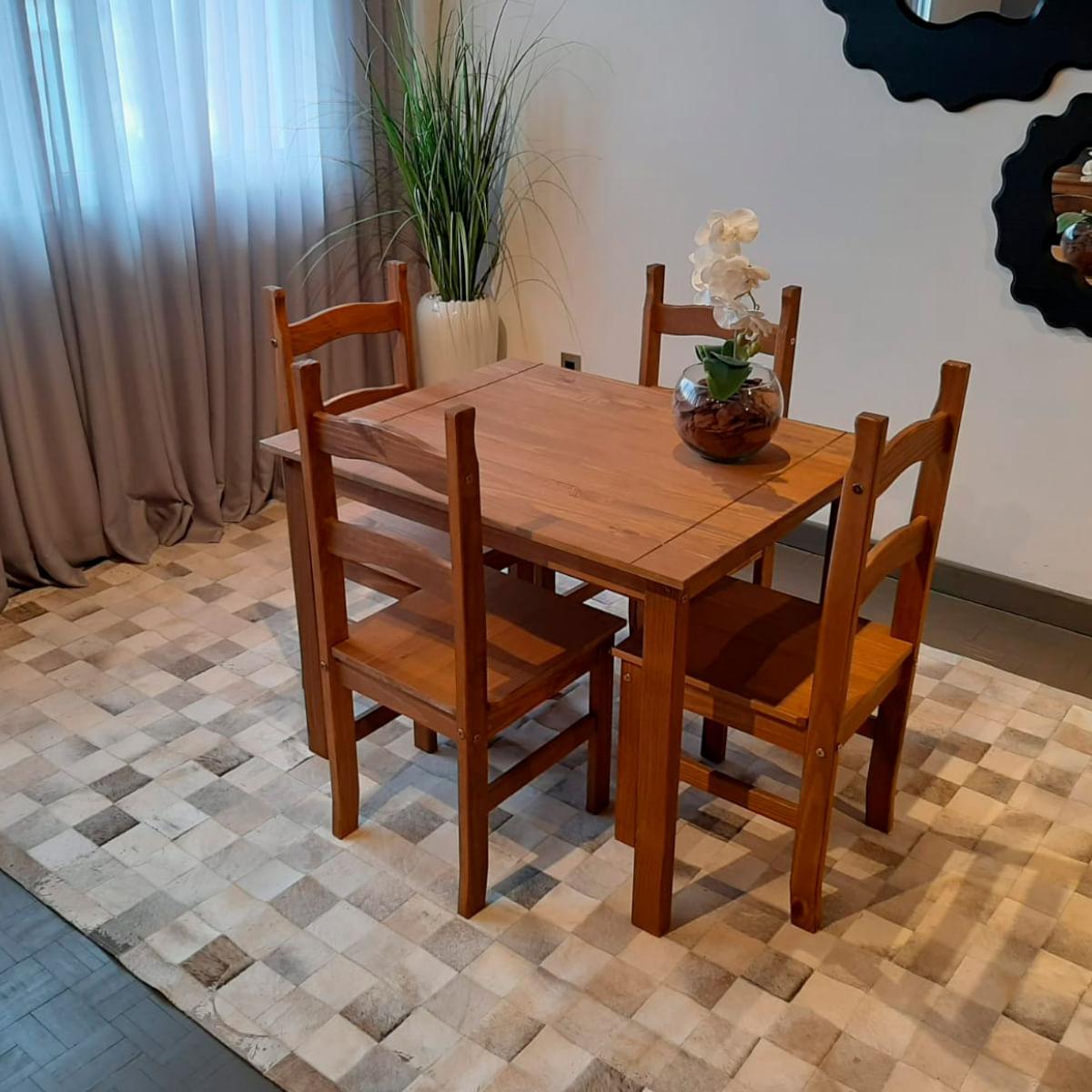 Conjunto Sala de Jantar Mesa 100x80 cm 4 Cadeiras Madeira Marin Brasil