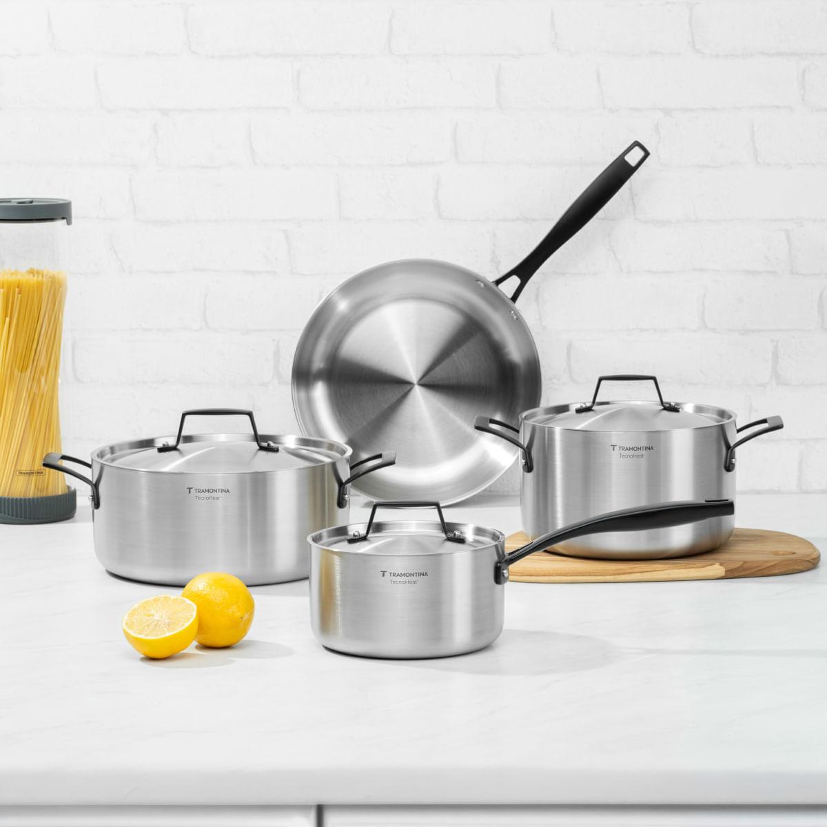Jogo de Panelas Tramontina Grano Black Aço Inox e Corpo Triplo 4 Peças