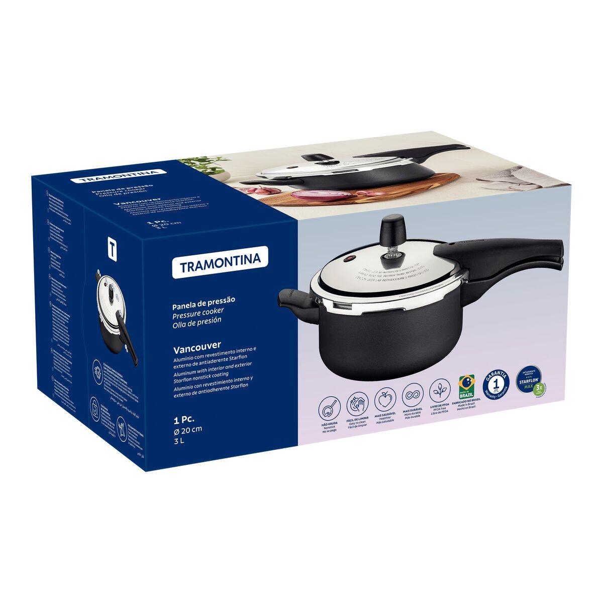 Panela de Pressão Tramontina Vancouver 3 L 20 cm Grafite em Alumínio Antiaderente Starflon Max