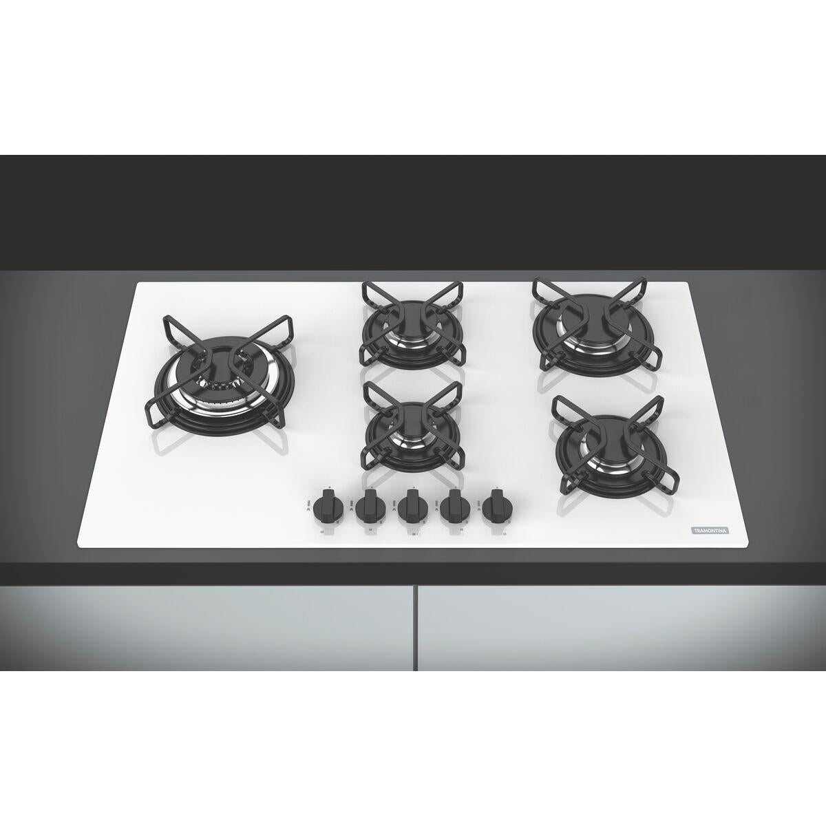 Cooktop a Gás Tramontina Penta Side Plus 5GG W Tri 90 em Vidro Temperado Branco