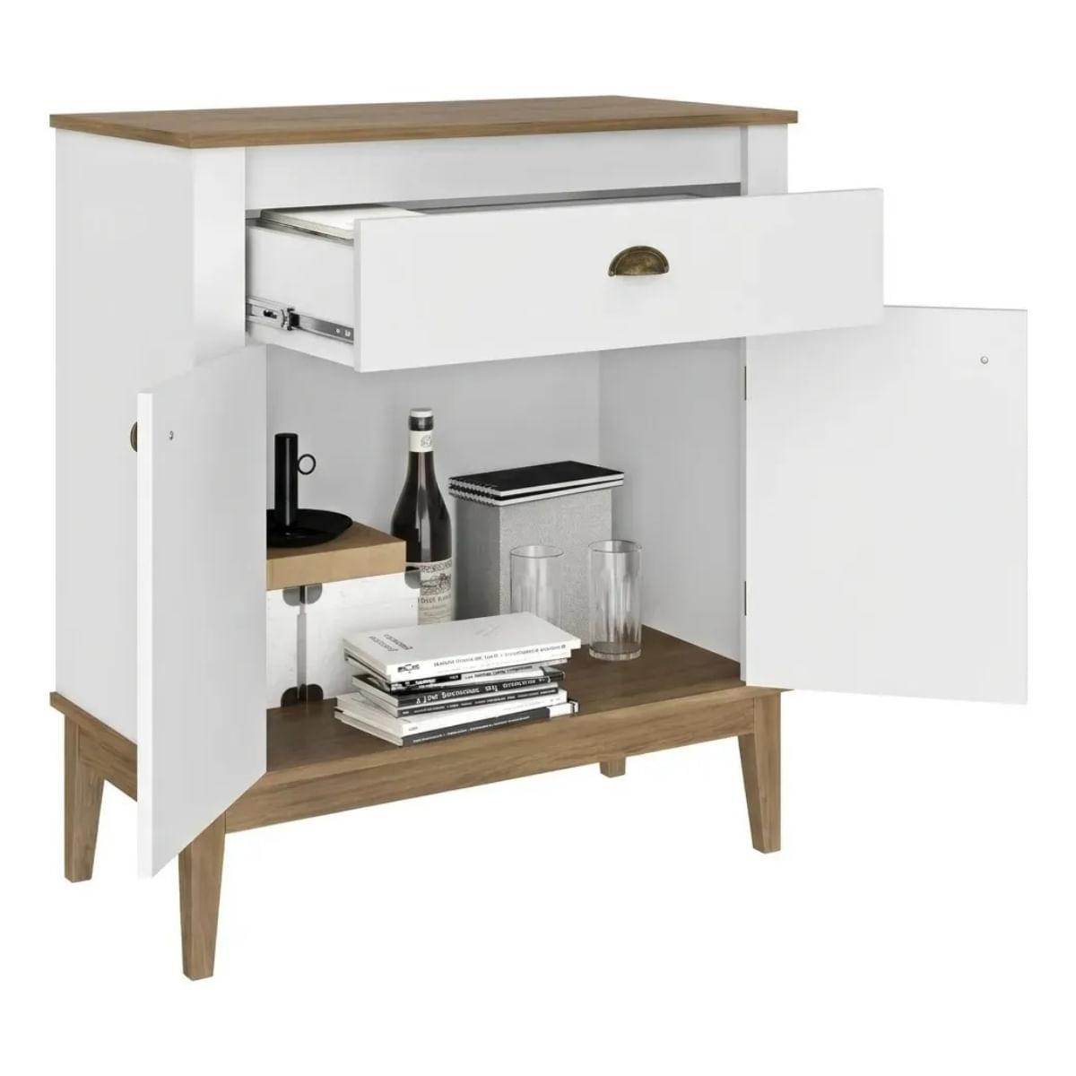 Aparador Colonial 80cm Mel Branco 2 Portas 1 Gaveta Movelbento
