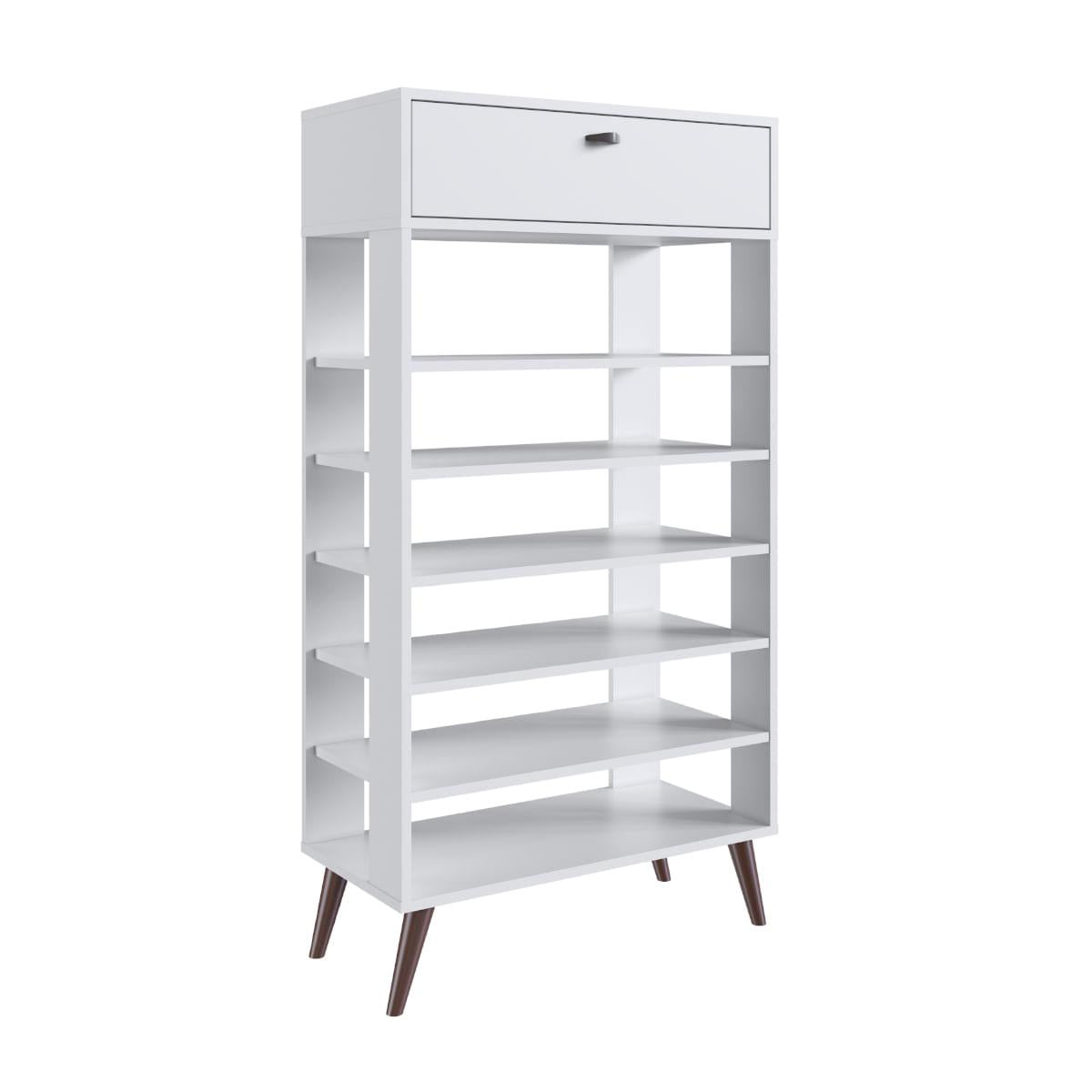 Sapateira Retrô 1 Gaveta 5 Prateleiras 130x33x68 cm Branco Completa Móveis