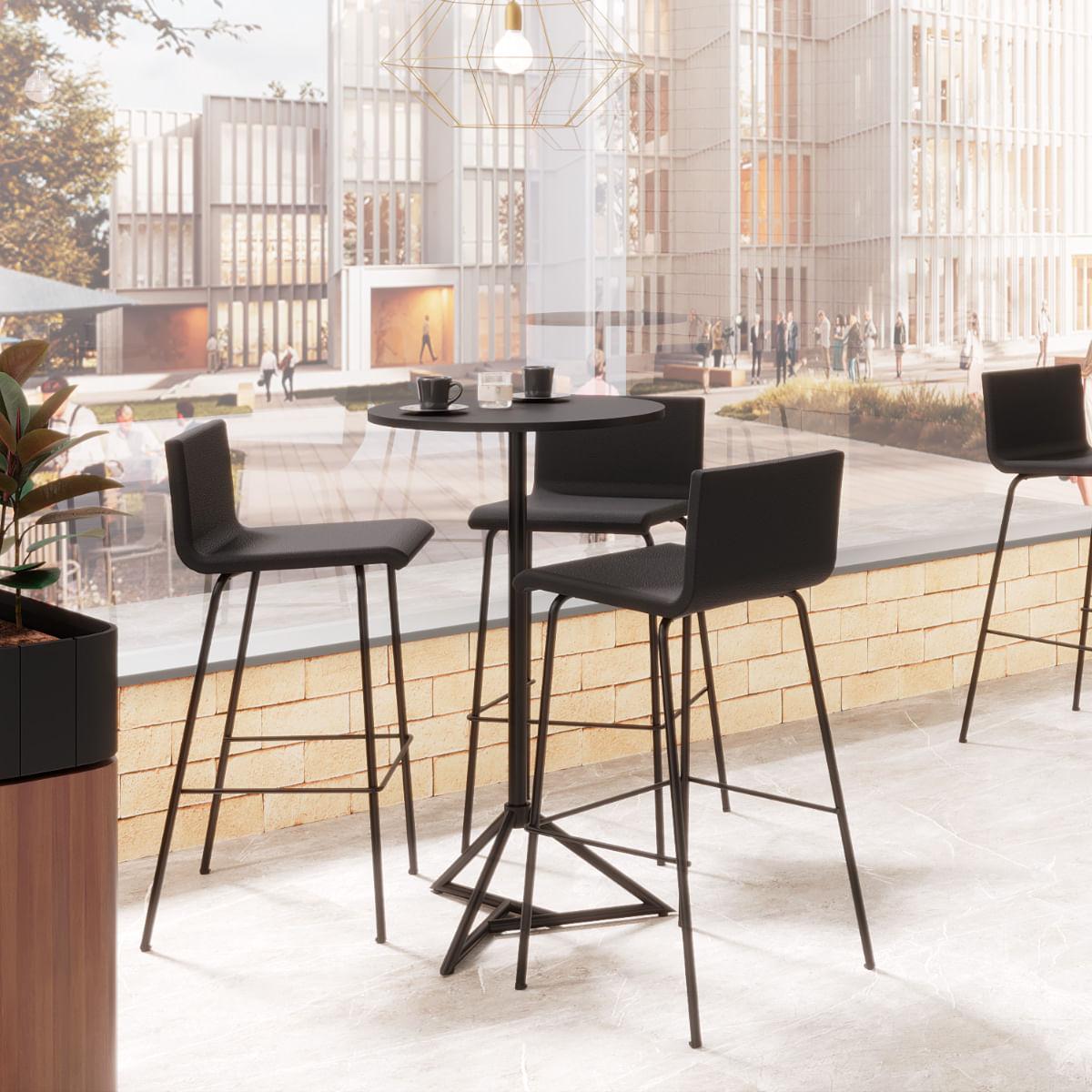 Mesa Bistrô Dot Redonda Alta Preta 60x106cm em Aço e Madeira Plaxmetal