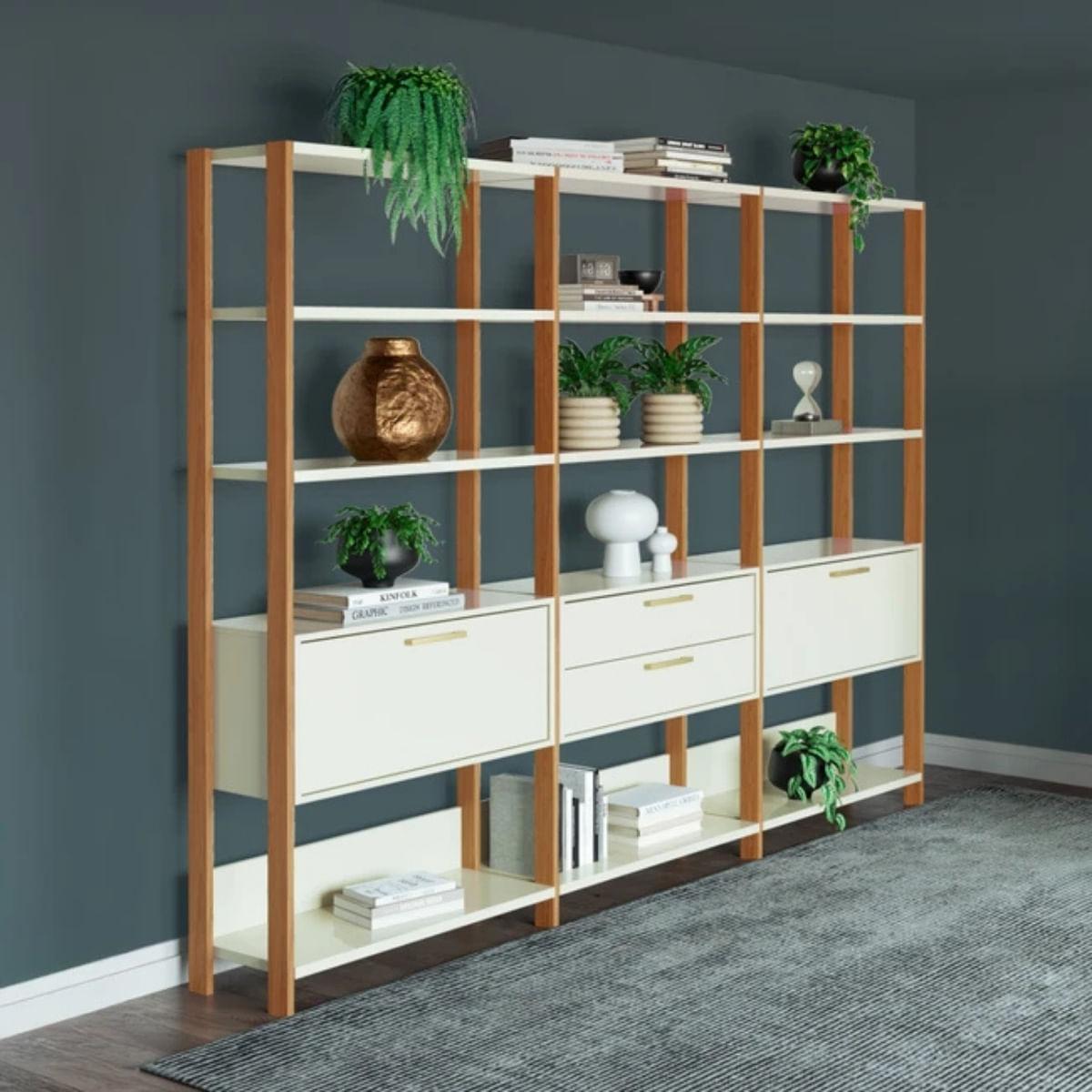 Estante 2 Portas 2 Gavetas Off White Freijó 216x32x185 cm Dalla Costa