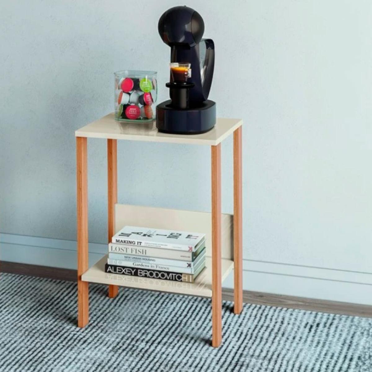 Mesa Auxiliar em MDF 40x44x60 cm Branco Freijó Dalla Costa F14