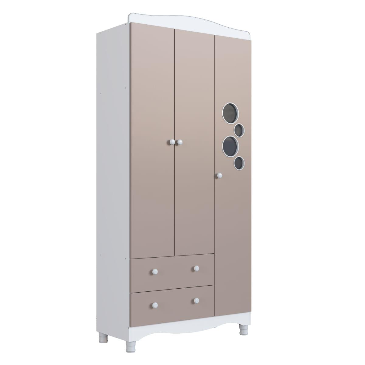 Guarda Roupas Infantil 3 Portas e 2 Gavetas 91x40x198 cm Branco e Cinnamon Completa Móveis