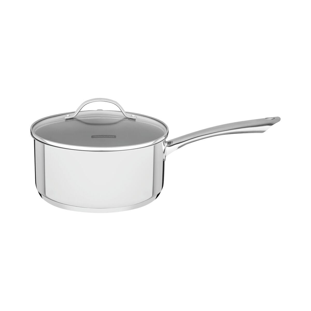 Jogo de Panelas Tramontina Una Aço Inox Fundo Triplo Tampas de Vidro 3 Peças