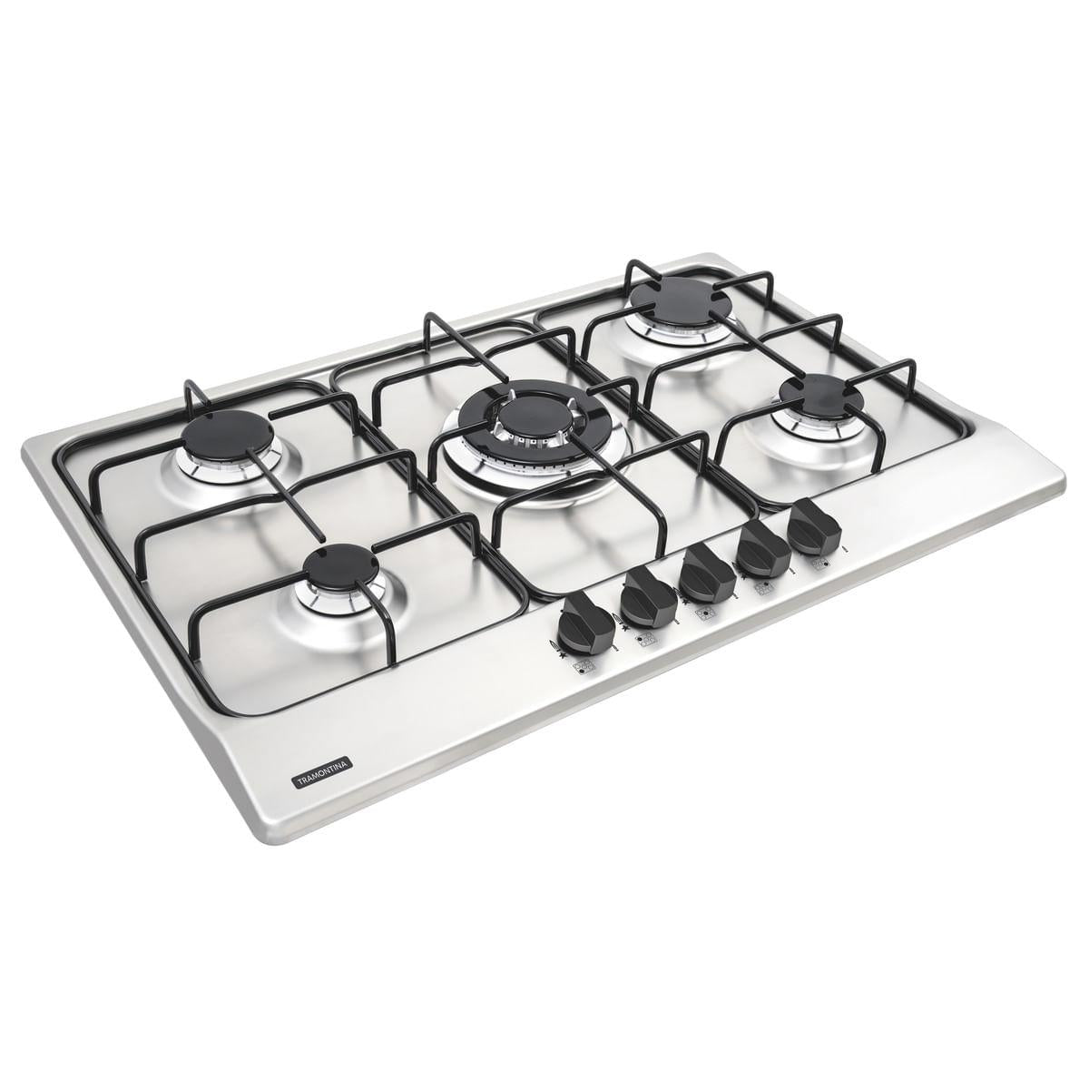 Cooktop a Gás 5 Queimadores Tramontina New Penta 5GX TRI 75 em Aço Inox