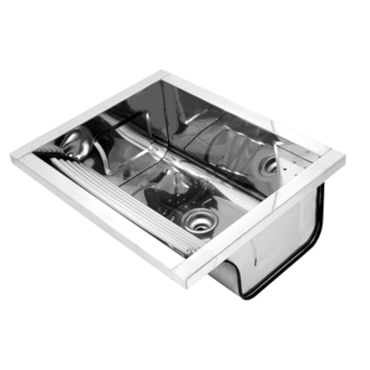 Tanque Reto Sobrepor 35L Docol em Aço Inox Alto Brilho 63x51,5x26cm com Válvula