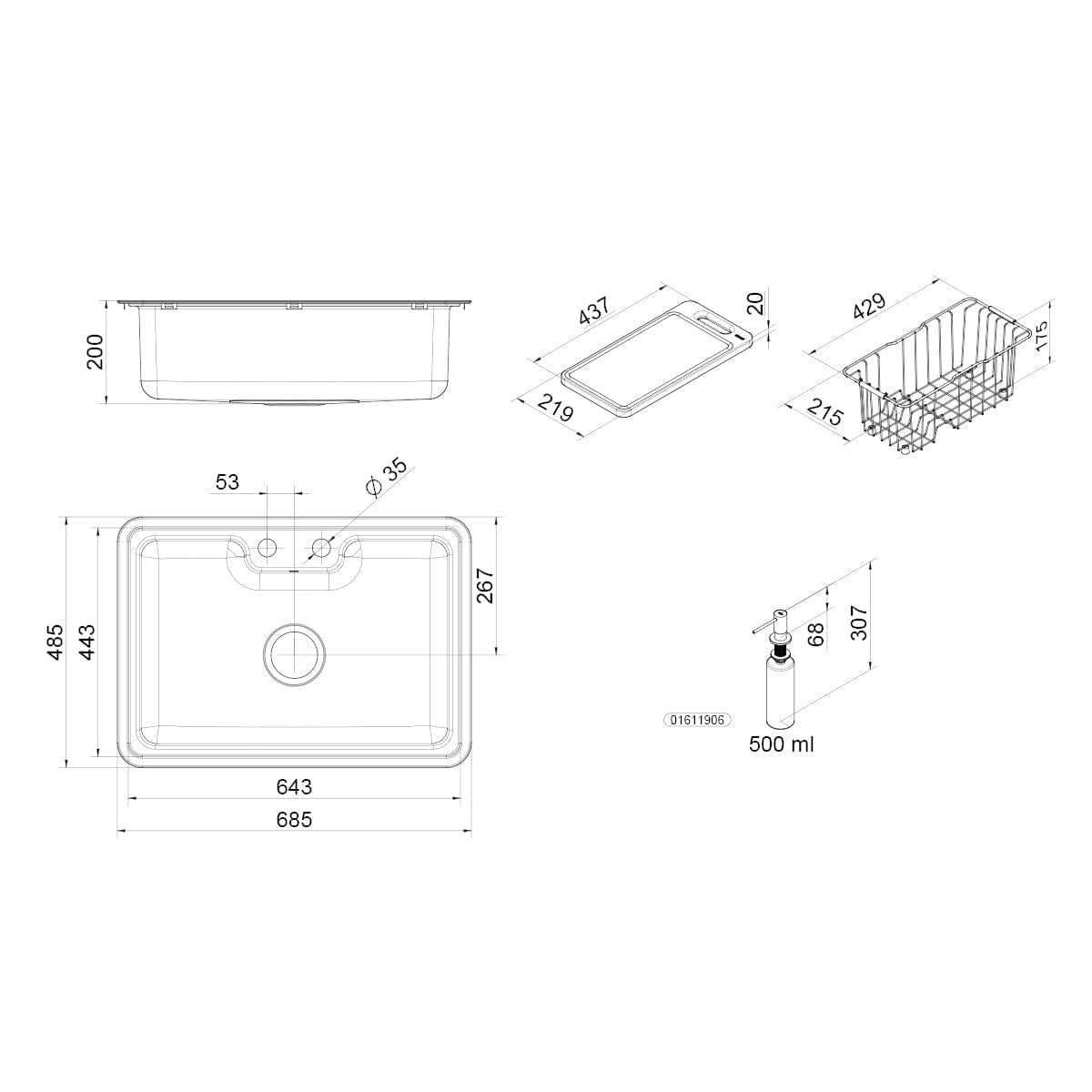 Cuba de Sobrepor ou Embutir Docol Massima 68x48x20 cm em Aço Inox Escovado com Acessórios
