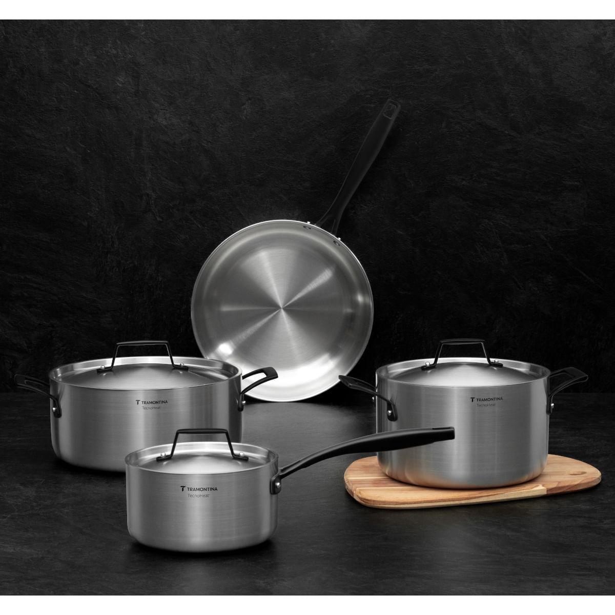 Jogo de Panelas Tramontina Grano Black Aço Inox e Corpo Triplo 4 Peças