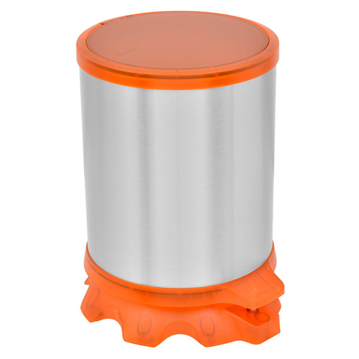 Lixeira Inox Tramontina Sofie Inox Scotch Brite e Detalhes em Plástico Translúcido Laranja com Pedal 5 L