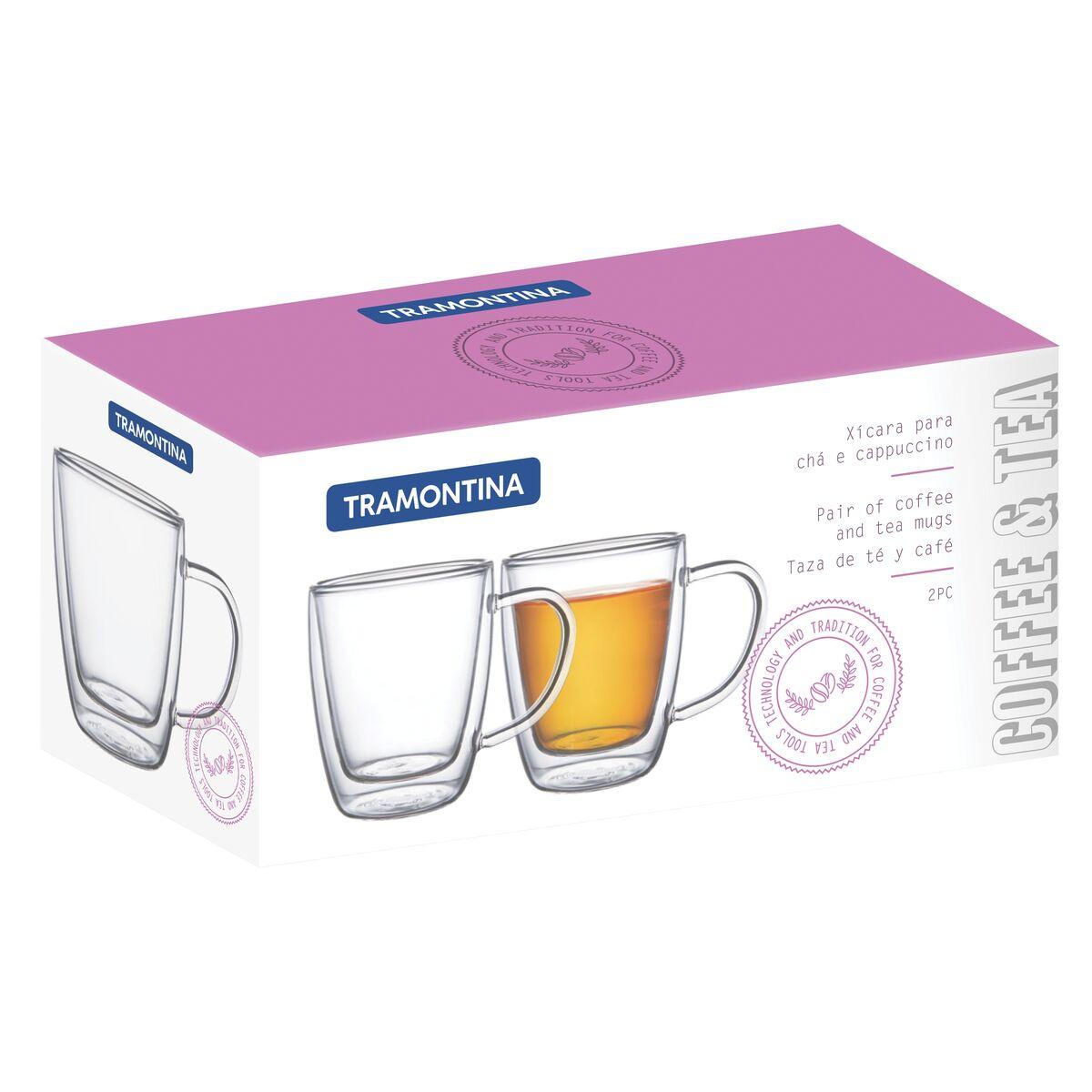 Conjunto de Xícaras Tramontina para Café e Chá Vidro Duplo com Alças 2 Peças