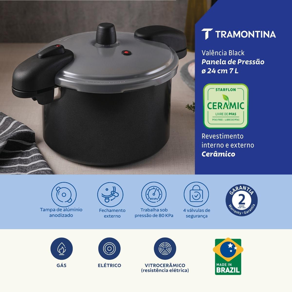 Panela de Pressão Tramontina Valência Black 7 L 24 cm em Alumínio com Revestimento Cerâmico