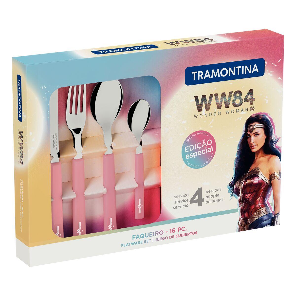 Faqueiro Tramontina Mulher Maravilha 1984 com Lâminas em Aço Inox e Cabos de Polipropileno Rosé 16 Peças