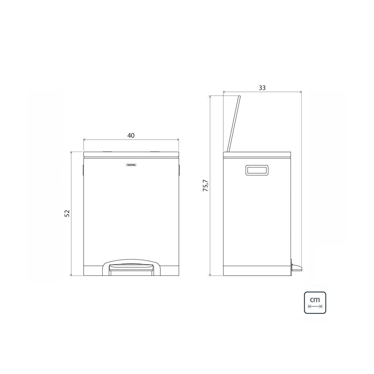 Lixeira Inox com Pedal Tramontina Quadratta Plus Dupla Scotch Brite e Balde Interno Removível 2x15 L