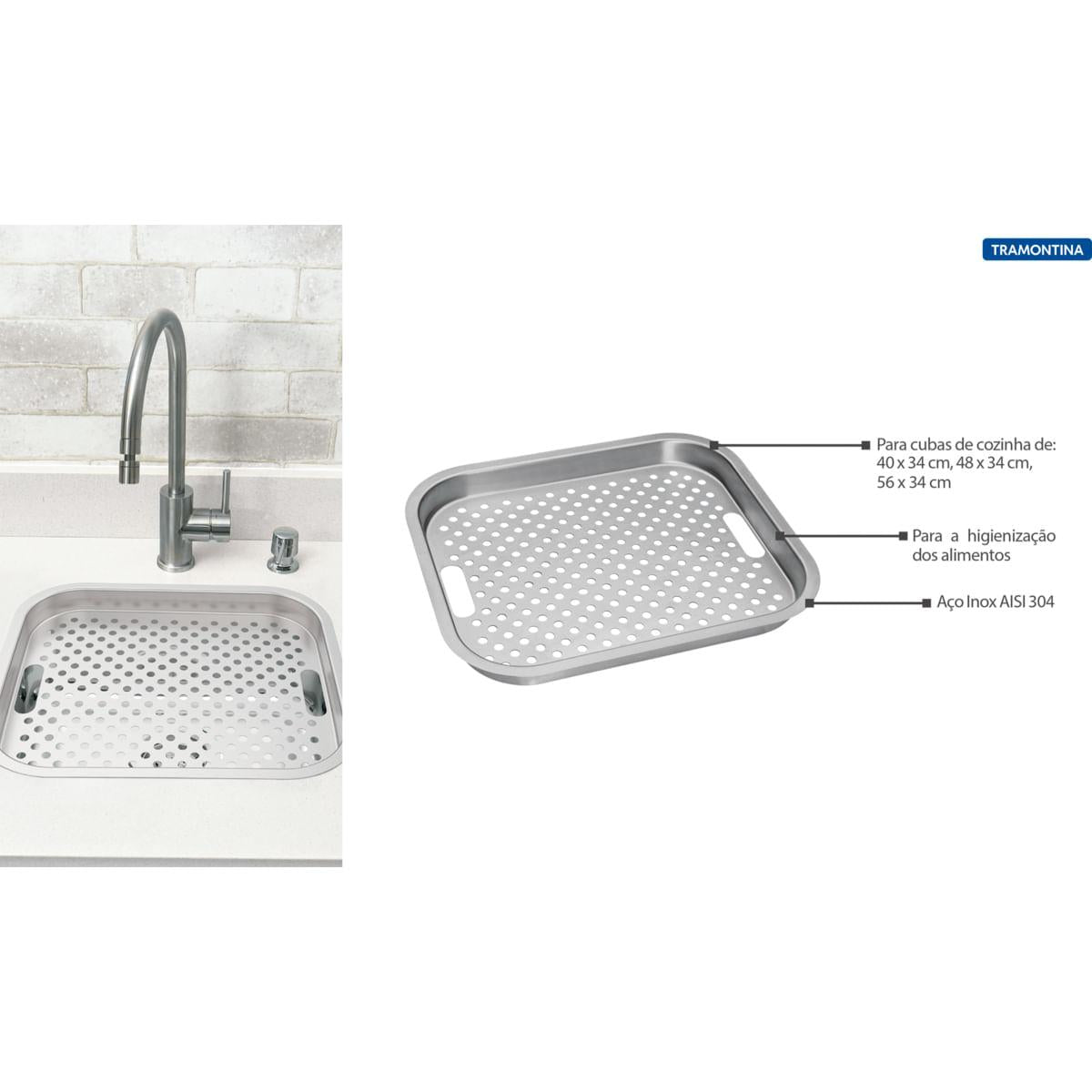 Bandeja Perfurada Tramontina em Aço Inox para Pias e Cubas 41 x 35 cm
