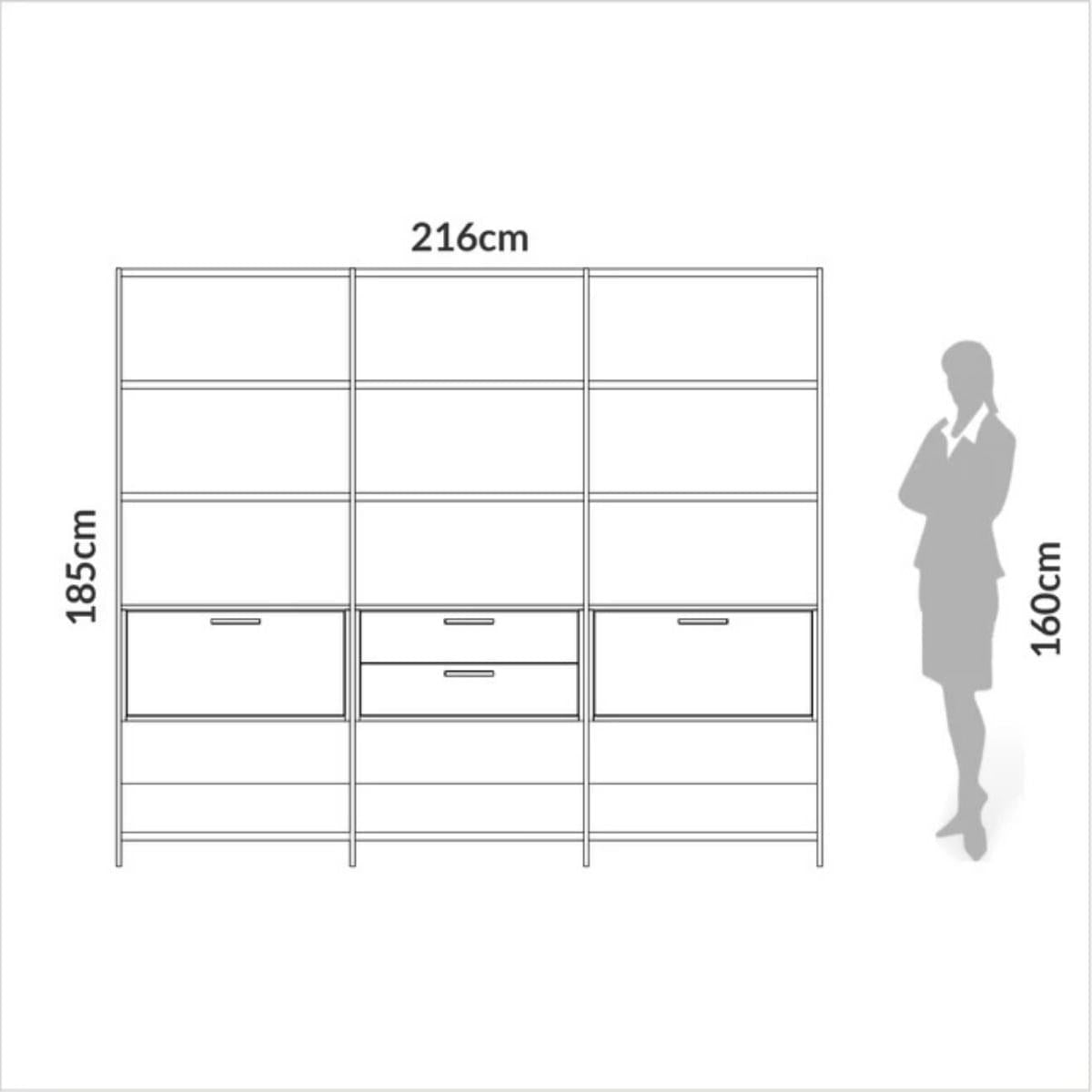 Estante 2 Portas 2 Gavetas Freijó Preto 216x32x185 cm Dalla Costa