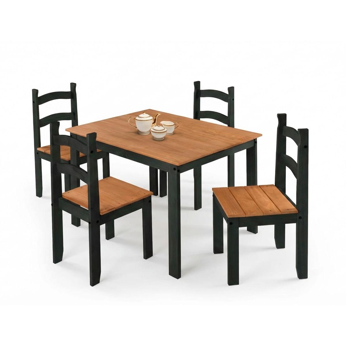 Conjunto Sala de Jantar Mesa 100x74cm com 4 Cadeiras Madeira Amêndoa Preto Marin