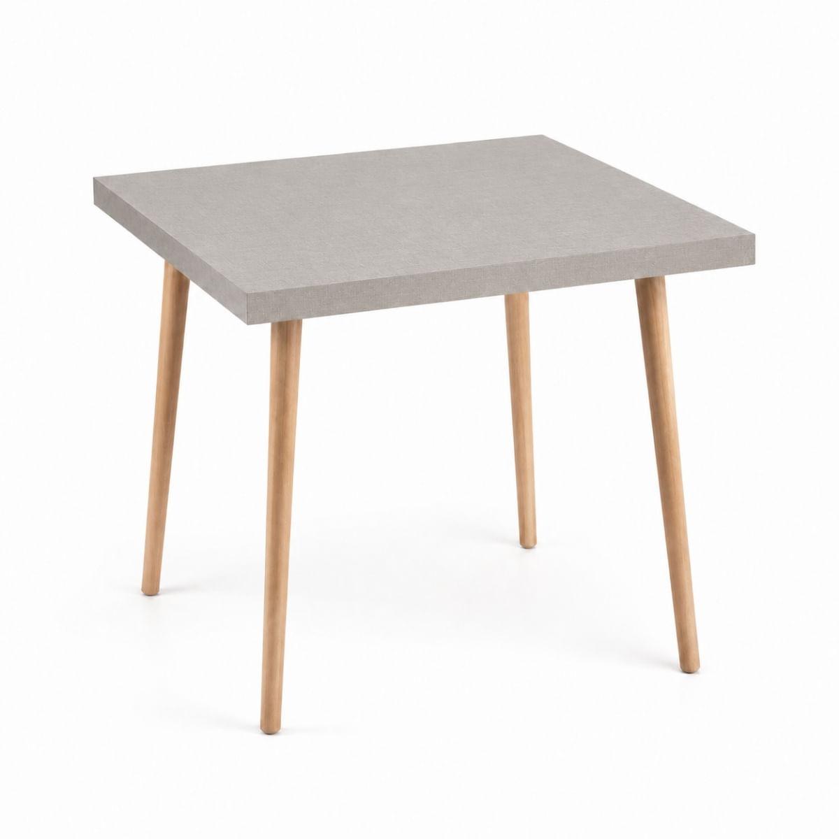 Mesa Safira Quadrada 70 cm com Tampo em MDF Camurça e Pés de Madeira Natural