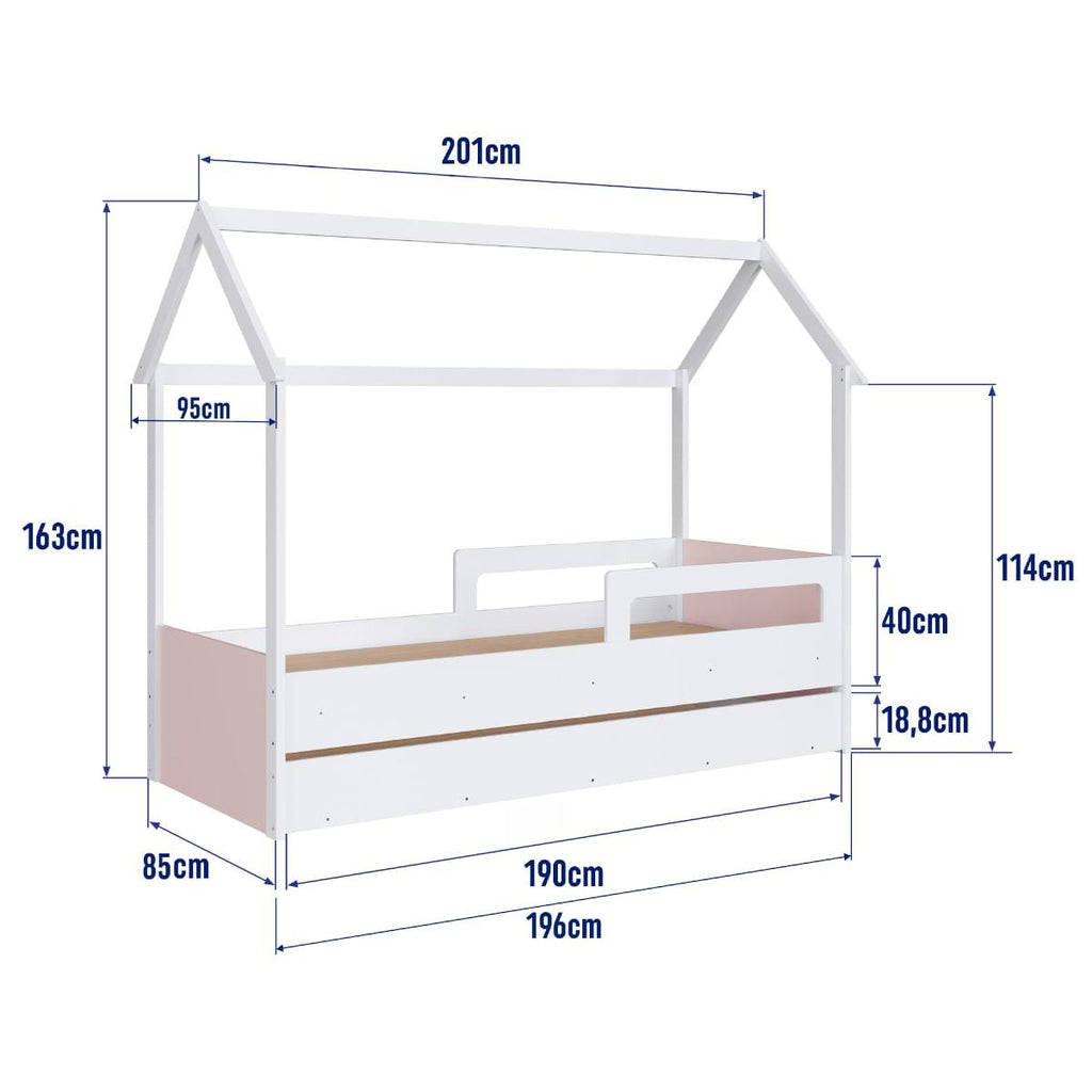 Cama Infantil Montessoriana com Cama Auxiliar Branco com Rosa Completa Móveis