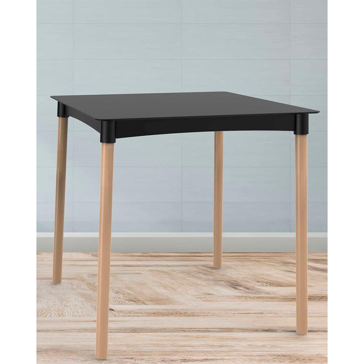 Mesa Atto 4 Lugares em Polipropileno Preto 74x74cm Pés em Madeira Im In