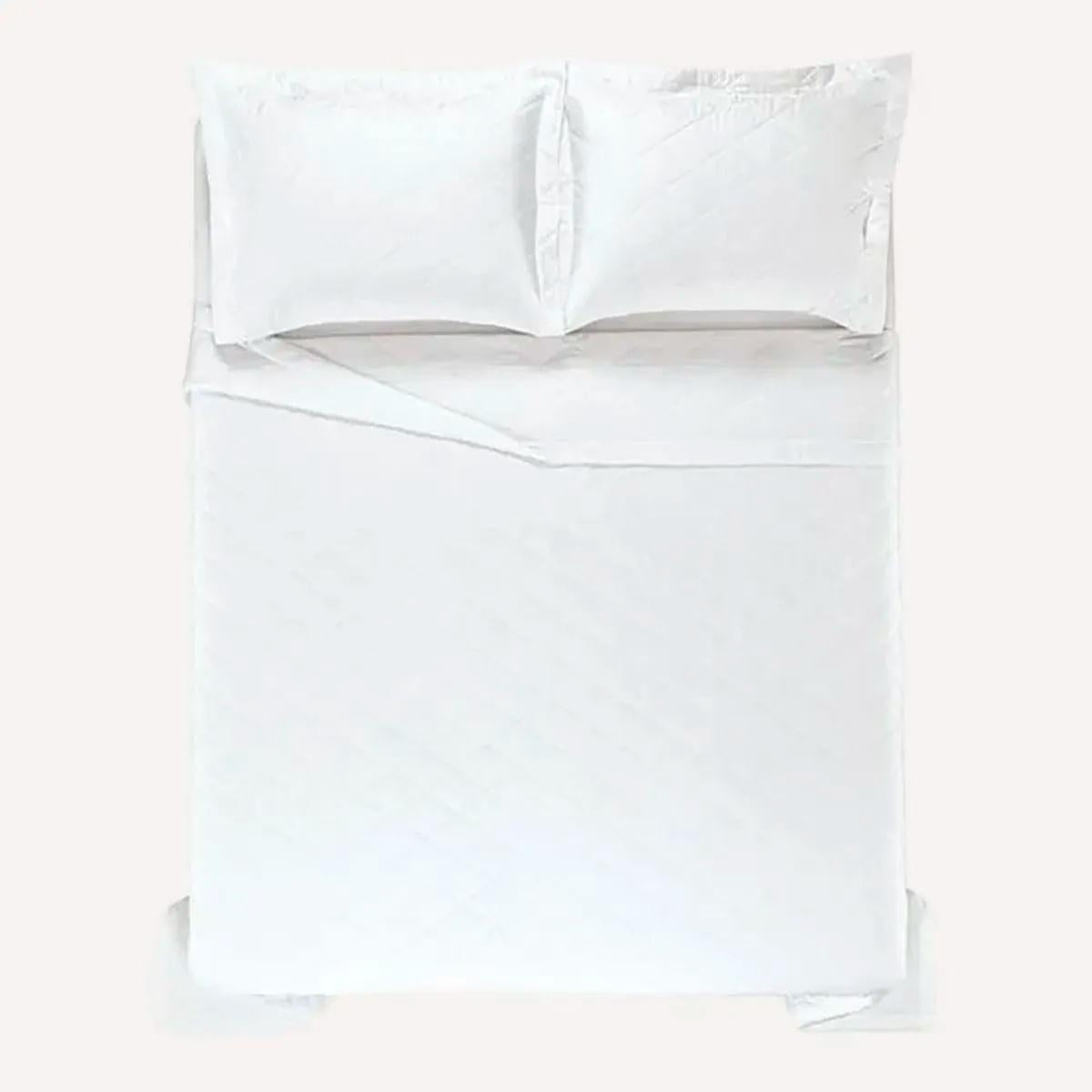 Colcha Queen com 2 Porta Travesseiros Cetim 100% Algodão Karsten 300 Fios Bossa Branco