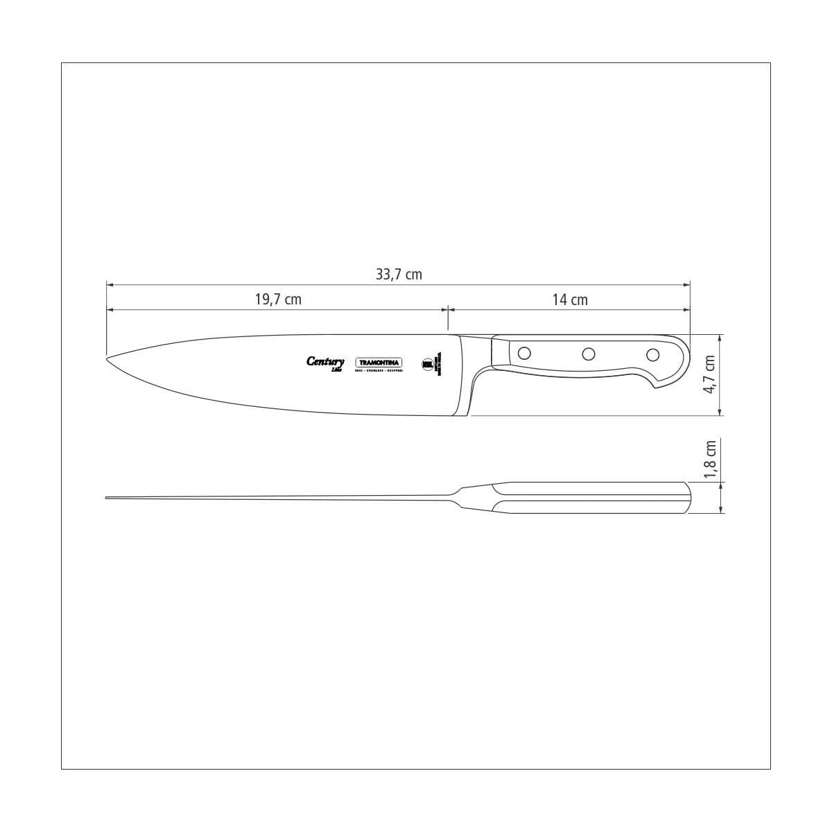 Faca Chef Tramontina Century com Lâmina em Aço Inox e Cabo de Policarbonato e Fibra de Vidro 8" 24011108