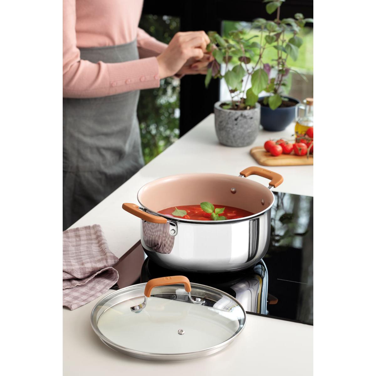 Caçarola Tramontina Romagna Aço Inox Cerâmico Marfim 24 cm 5,24 L
