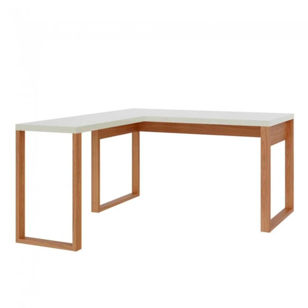 Mesa para Escritório de Canto 135x158cm MDF Off White Freijó Dalla Costa