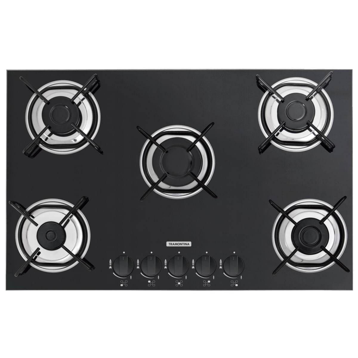 Cooktop a Gás Tramontina Brasil em Vidro Temperado Preto 5 Queimadores