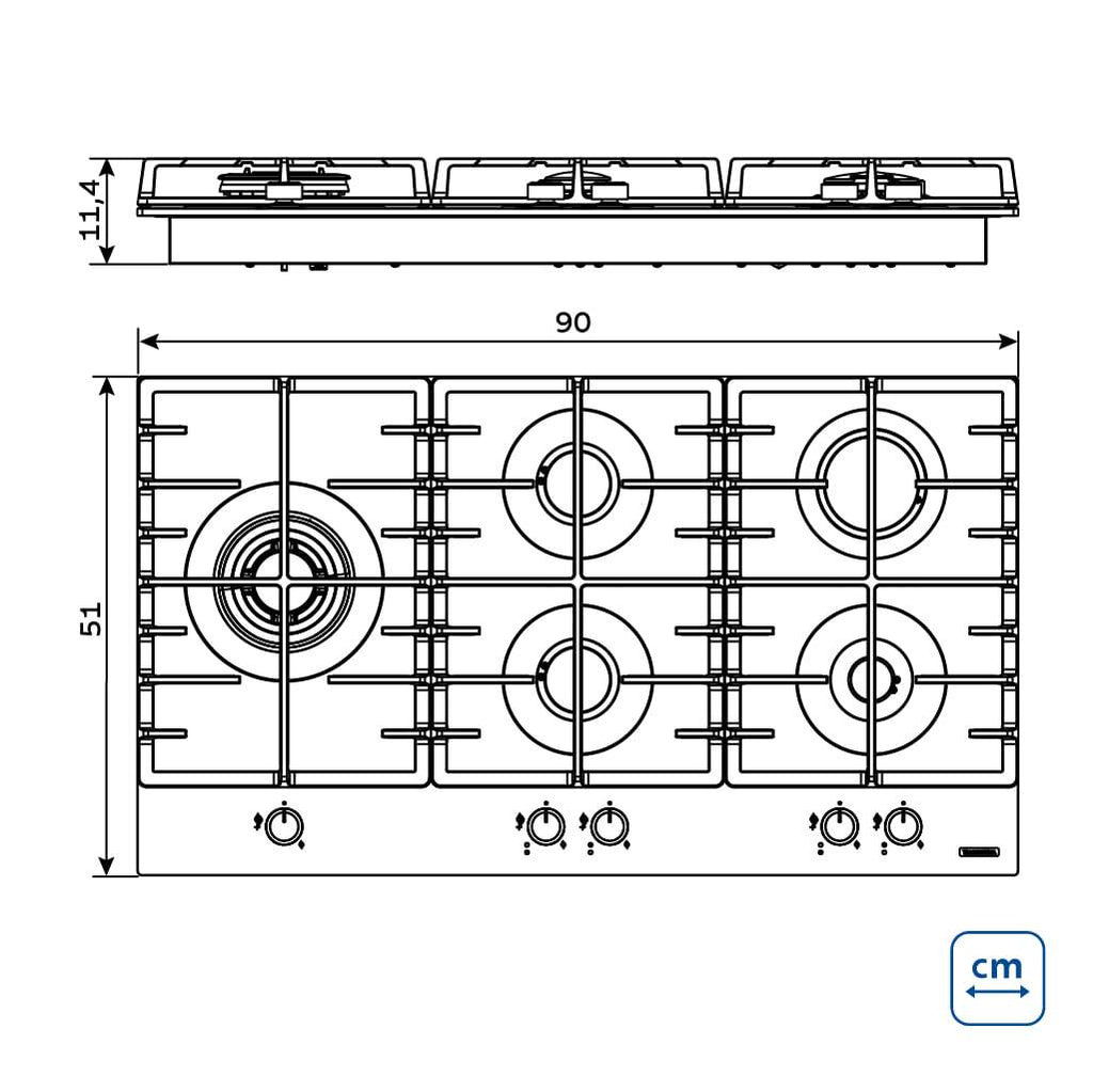 Cooktop à Gás Tramontina Penta Plus 5GG Tri He Safestop 90 cm 5 Queimadores