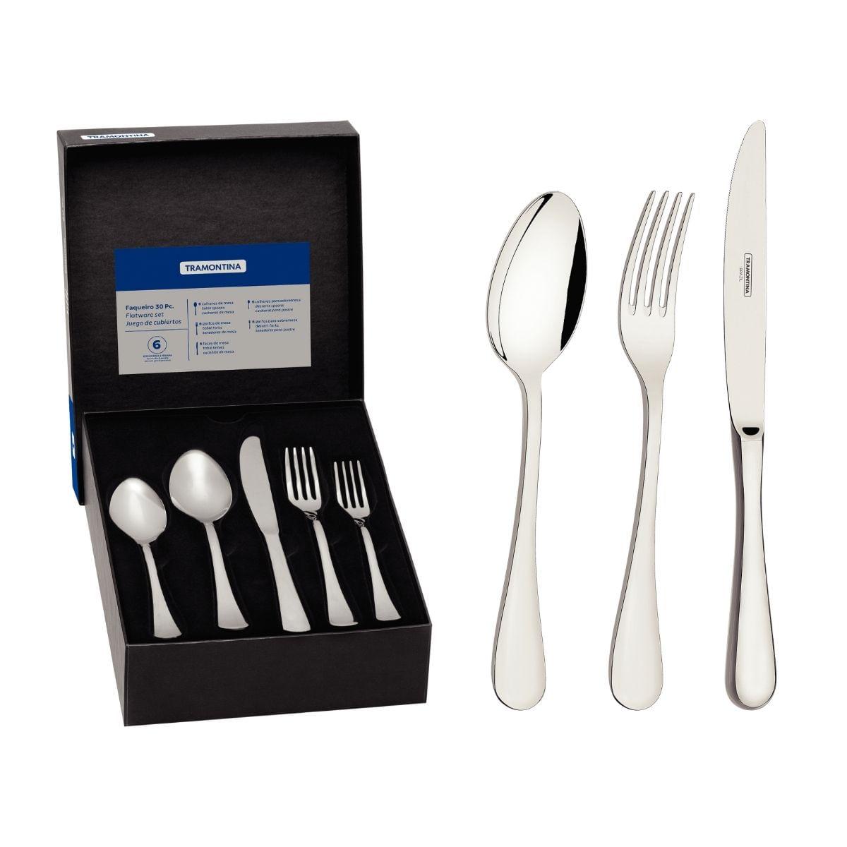 Faqueiro Tramontina Classic Aço Inox com Facas de Mesa Forjadas 30 Peças