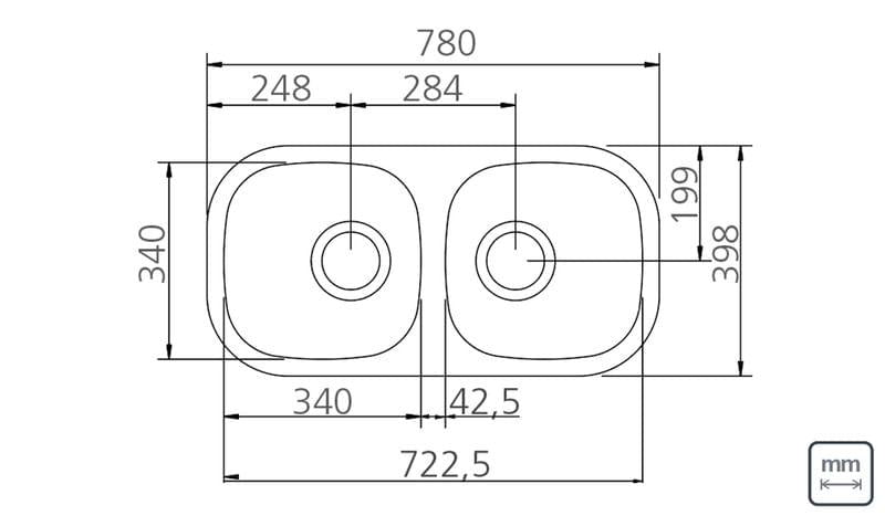 Cuba Dupla Aço Inox Polido 78x39 cm Perfecta OUTLET Tramontina 94900359