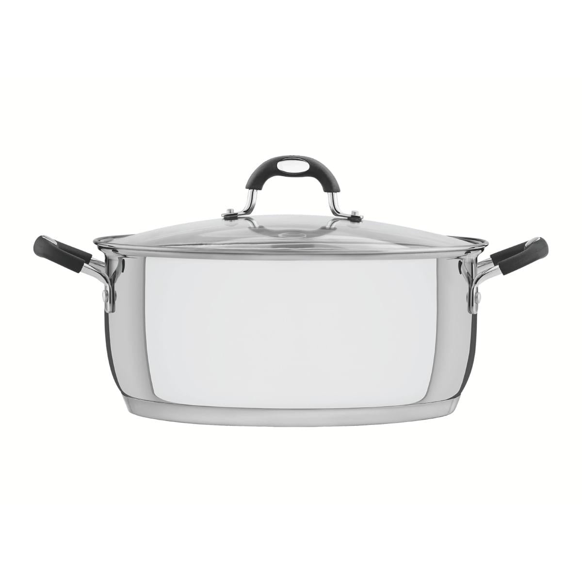 Caçarola Tramontina Astro Rasa Aço Inox Tampa de Vidro 30 cm 8,5 Litros