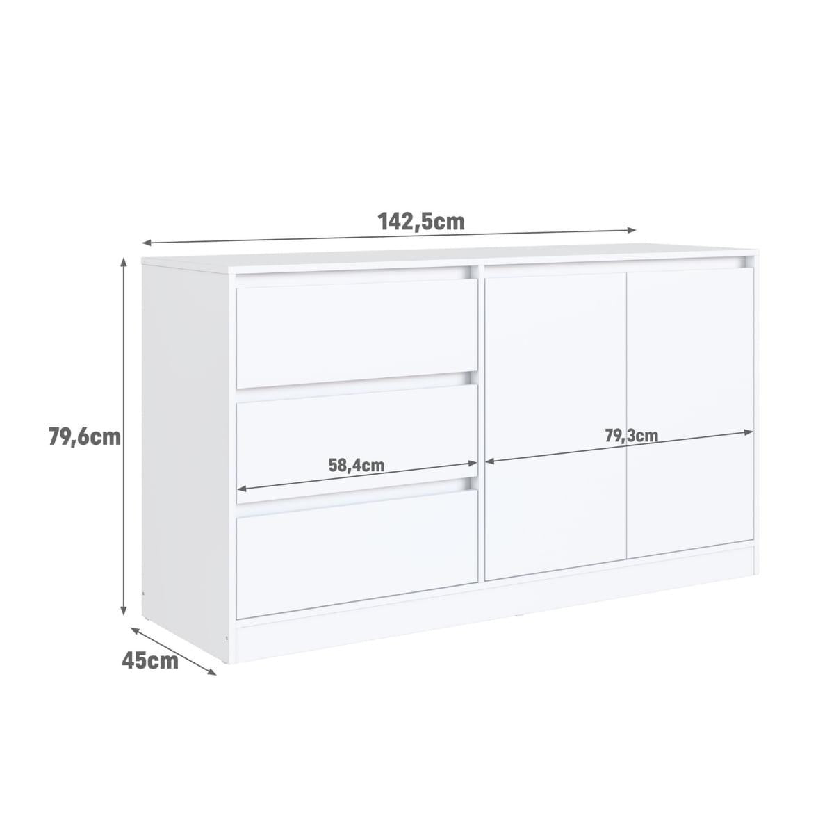 Balcão para Cama Estação de Trabalho 3 Gavetas Branco 142cm Completa Móveis
