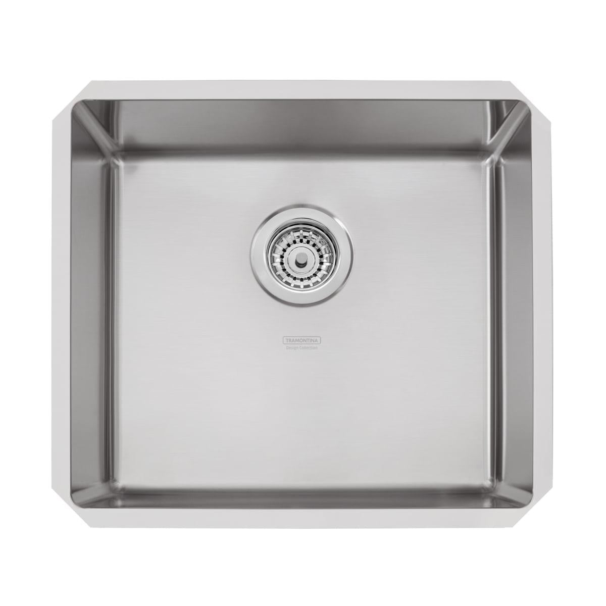 Cuba de Embutir Quadrum 45 U Undermount Tramontina 45 x 40 x 20 cm em Aço Inox Scotch Brite OUTLET