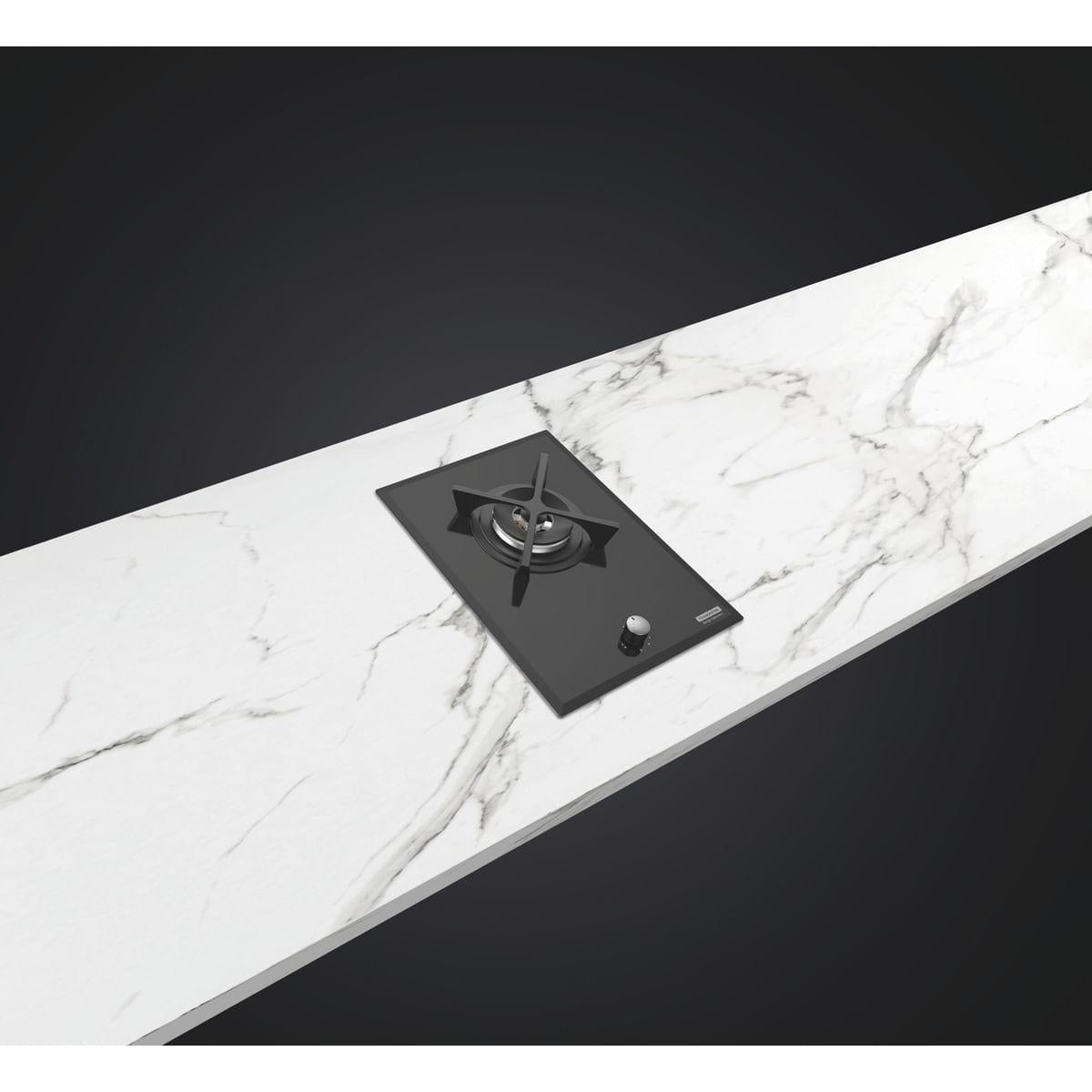 Cooktop a Gás Tramontina Dominó Glass Flat 1GG 38 Safestop em Vidro Temperado Preto e Trempes em Ferro Fundido